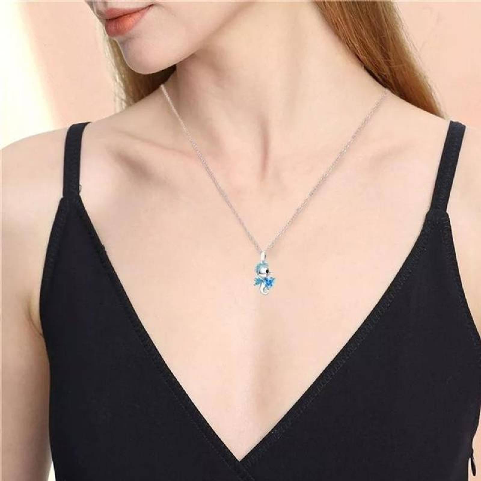 Joyeria Cadenas y Dijes MXAHO-002-1 2 Pzas Collar Caballo de MarCorazón PlataAzul Metal, SeahorseNeck01