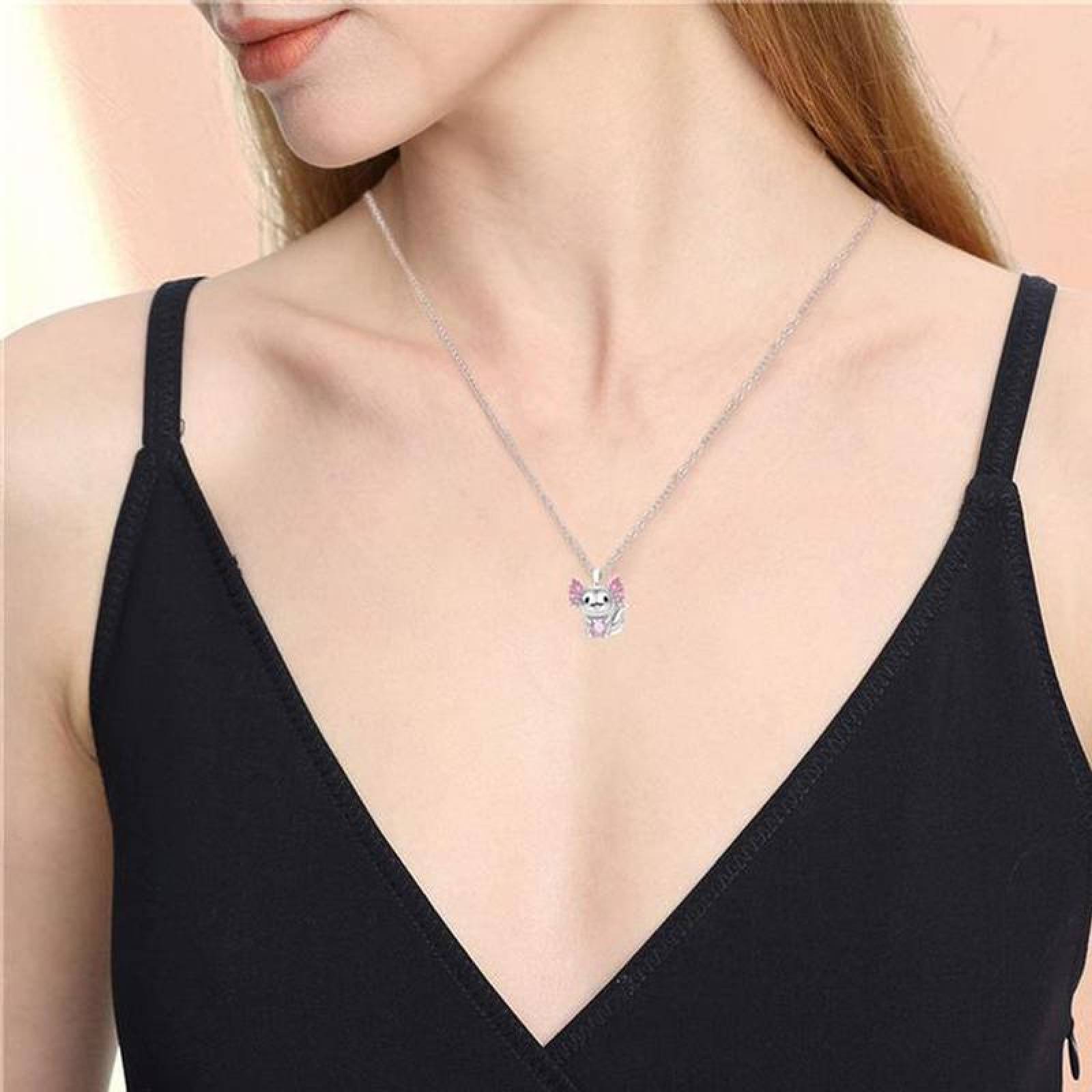 Colgante de Ajolotes MXAXO-004-3 4Pzas AjoloteCorazón PlataRosa Metal Cadena y Dije, AxolotlNeck01