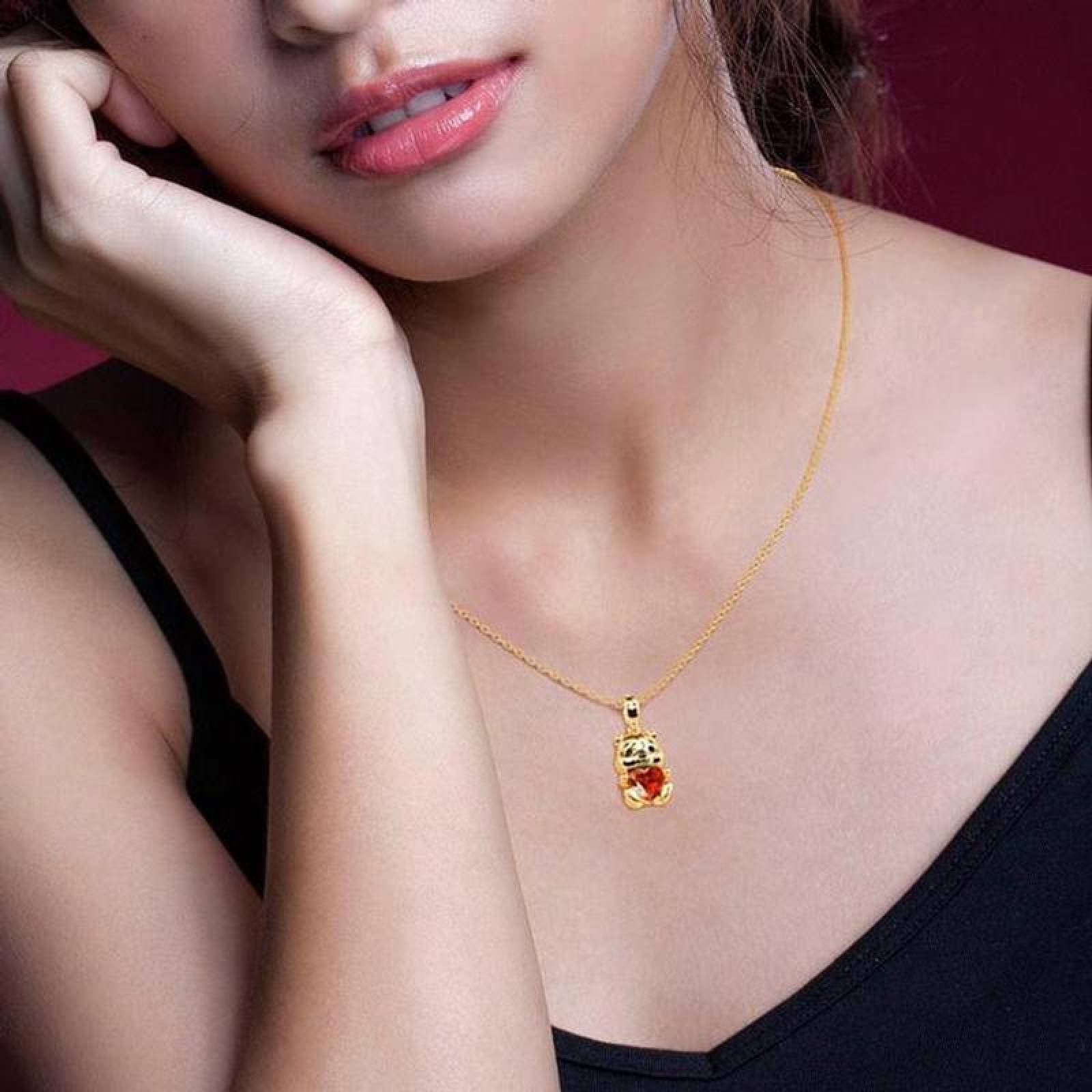 Cadenas y Dijes para Niña MXBRK-001-4 1 Pza Collar OsoCorazón DoradoRojo Metal, BearNeck01