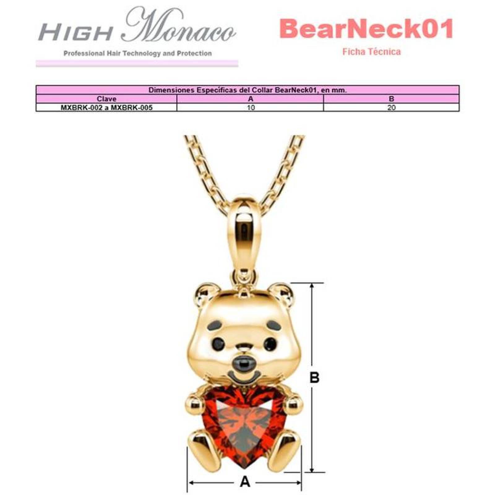 Cadenas y Dijes de Ositos MXBRK-001-5 1 Pza Collar OsoCorazón DoradoRojo Metal, BearNeck01