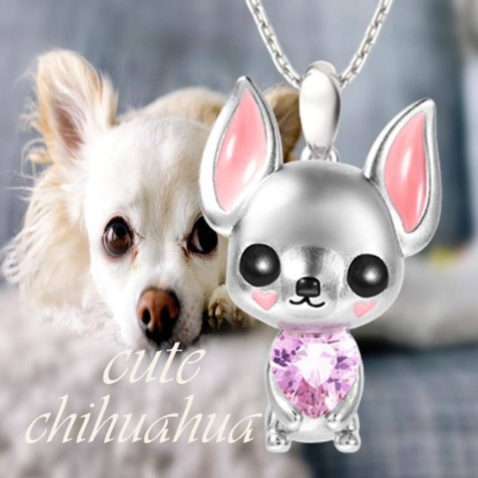 Collares de Chihuahua MXDOG-005-2 5Pzas ChihuahuaCorazón PlataRosa Metal Cadena y Dije, DogNeck01