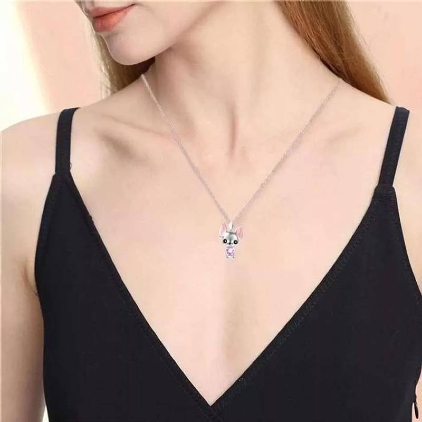 Collares de Chihuahua MXDOG-005-2 5Pzas ChihuahuaCorazón PlataRosa Metal Cadena y Dije, DogNeck01