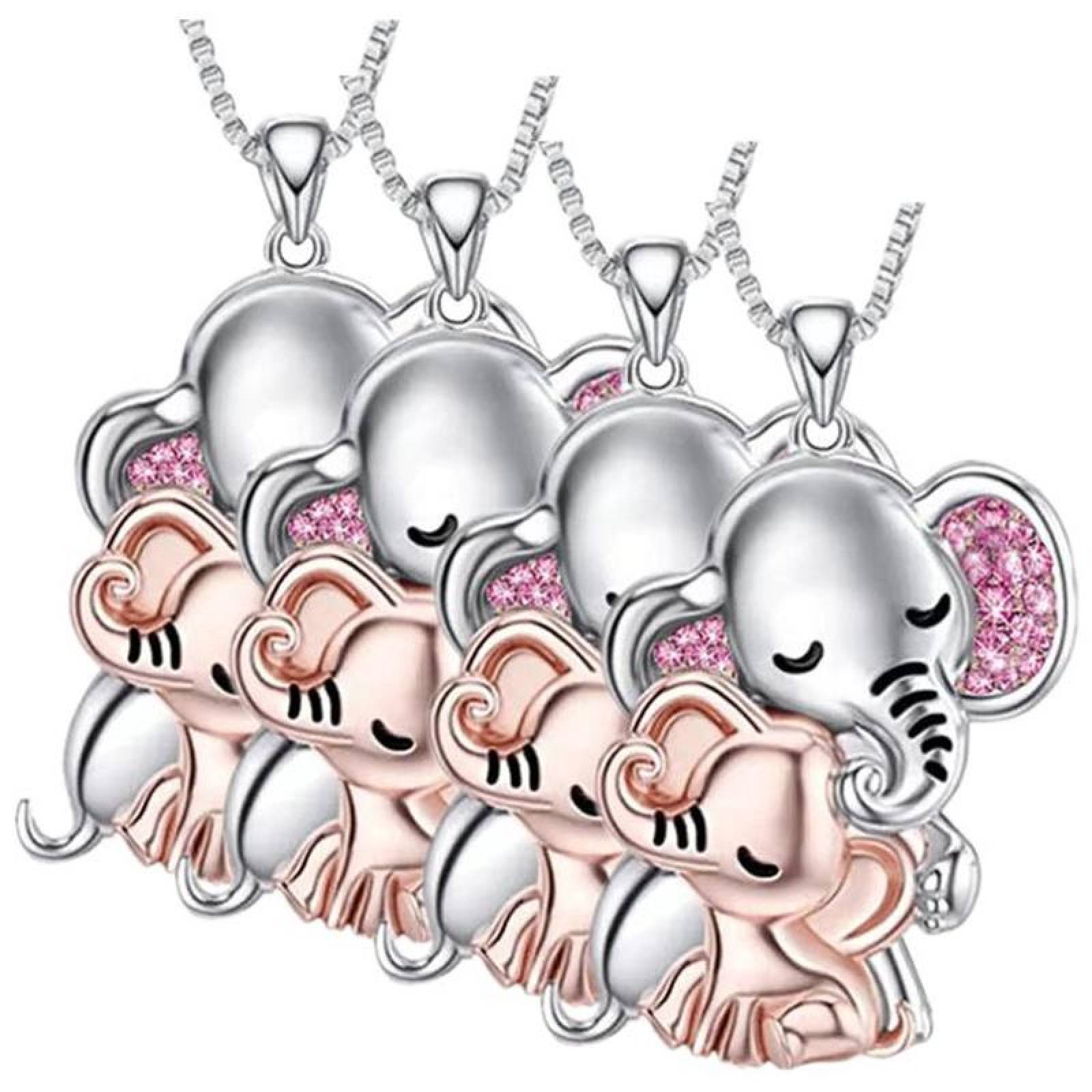 Joyeria de Cadenas de Elefantes MXEHK-004-4 4 Pzas Collar Elefante PlataRosa Metal, ElephantNeck02