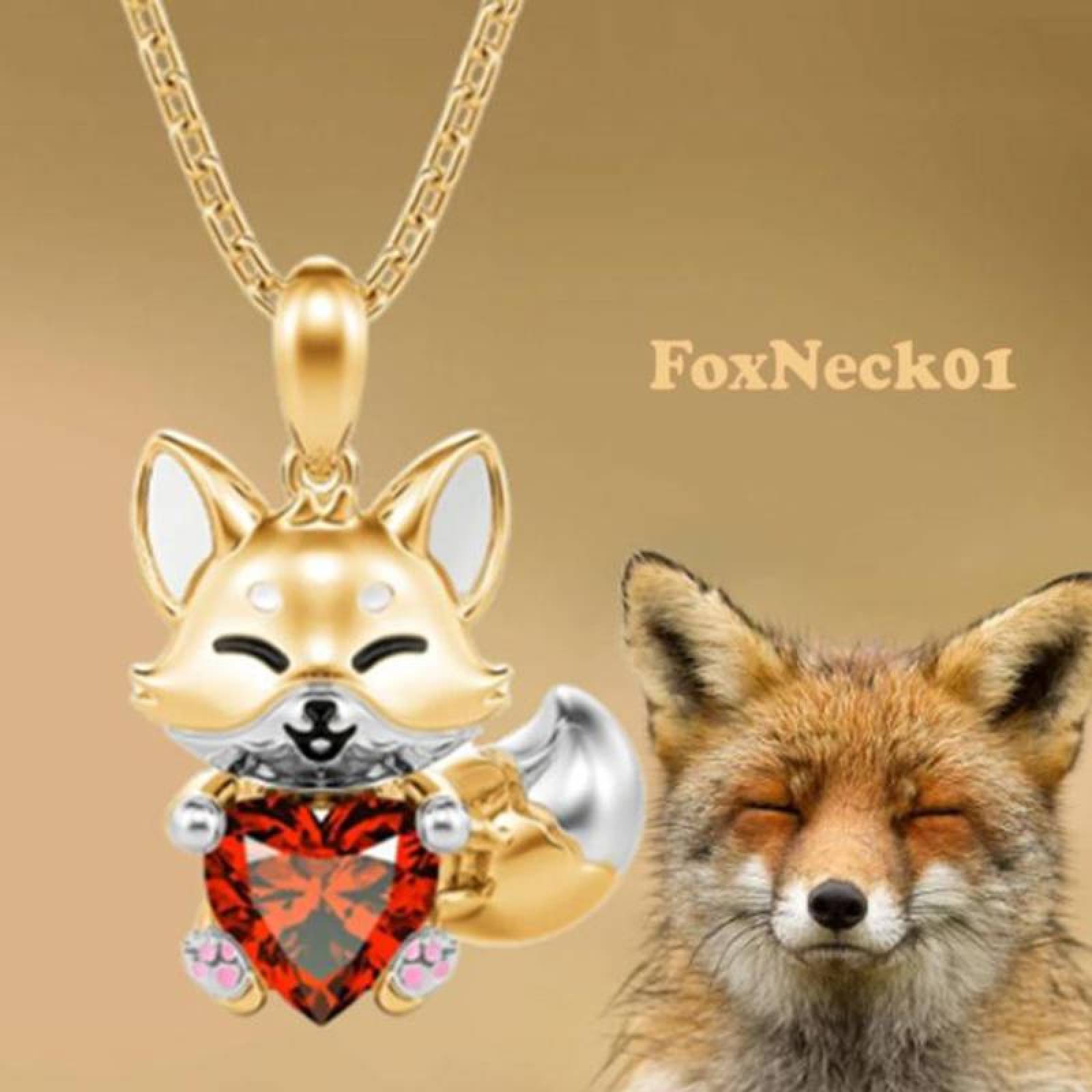 Dije y Cadenas de Figuras MXFOX-003-4 3 Pzas Collar ZorroCorazón DoradoRojo Metal, FoxNeck01