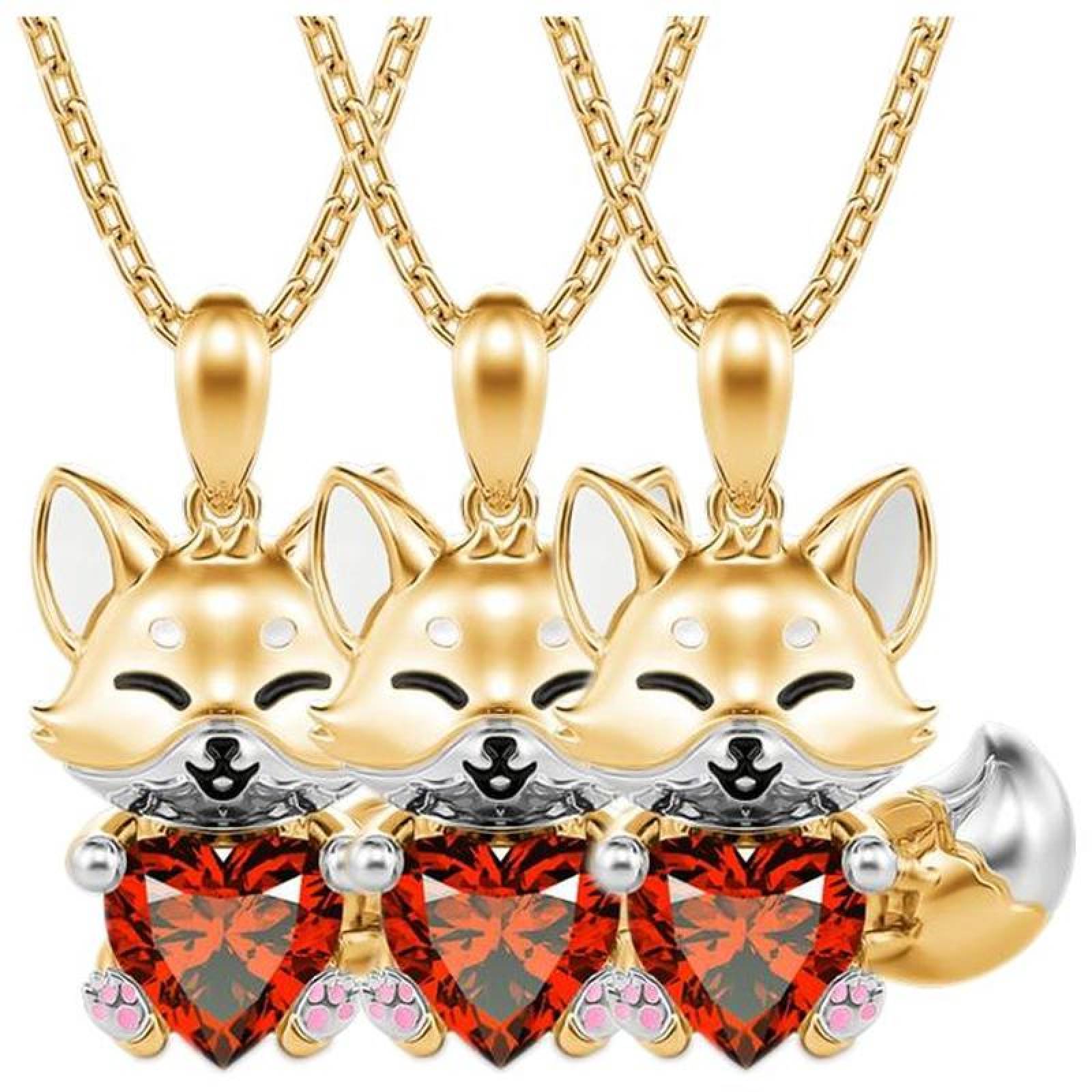 Dije y Cadenas de Zorro MXFOX-003-5 3 Pzas Collar ZorroCorazón DoradoRojo Metal, FoxNeck01