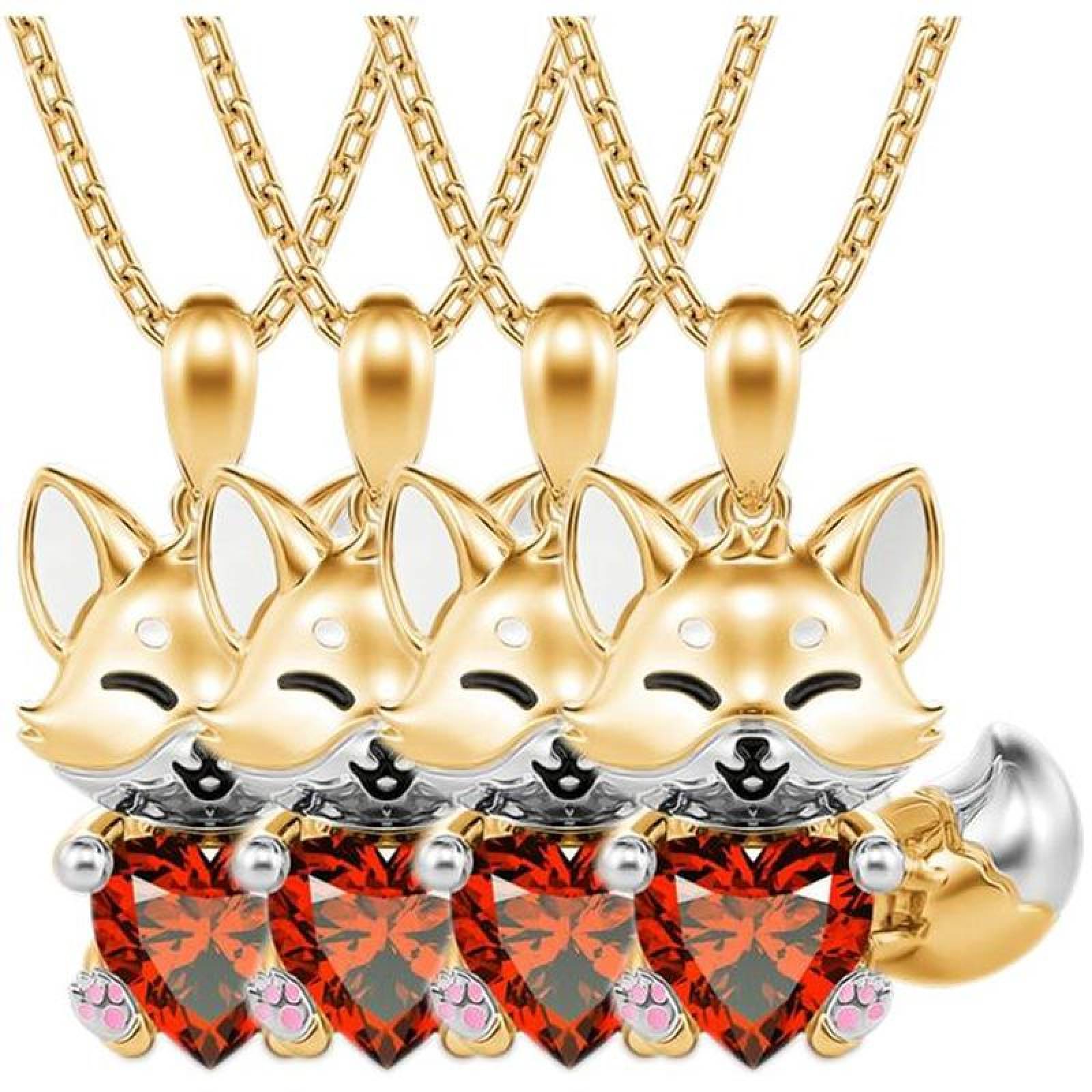 Colgante Modernos MXFOX-004-3 4 Pzas Collar ZorroCorazón DoradoRojo Metal, FoxNeck01
