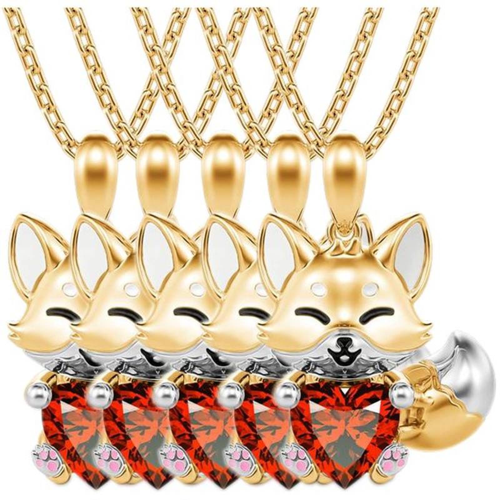 Cadenas con Dije de Cristal MXFOX-005-5 5 Pzas Collar ZorroCorazón DoradoRojo Metal, FoxNeck01