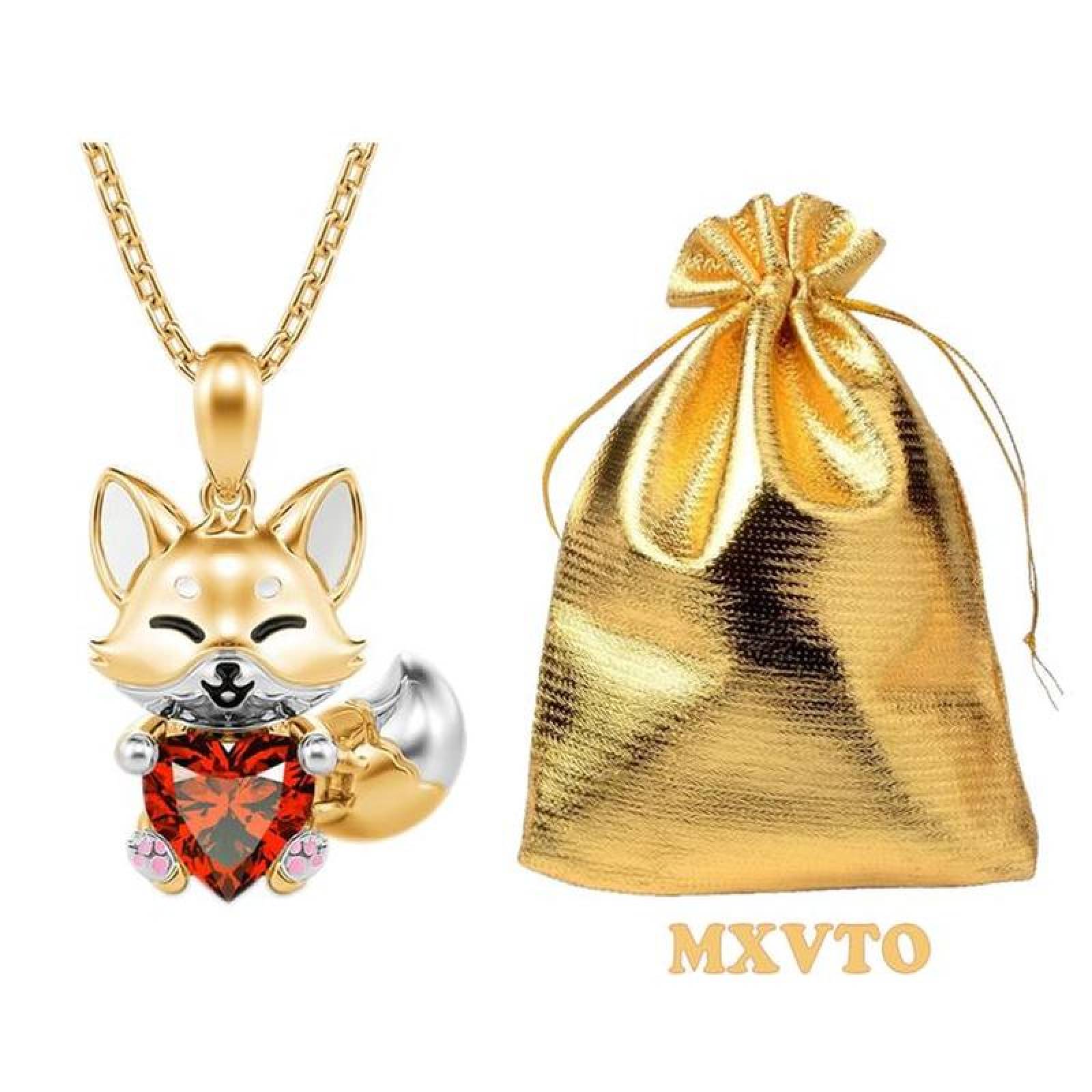 Cadenas con Dije de Cristal MXFOX-005-5 5 Pzas Collar ZorroCorazón DoradoRojo Metal, FoxNeck01