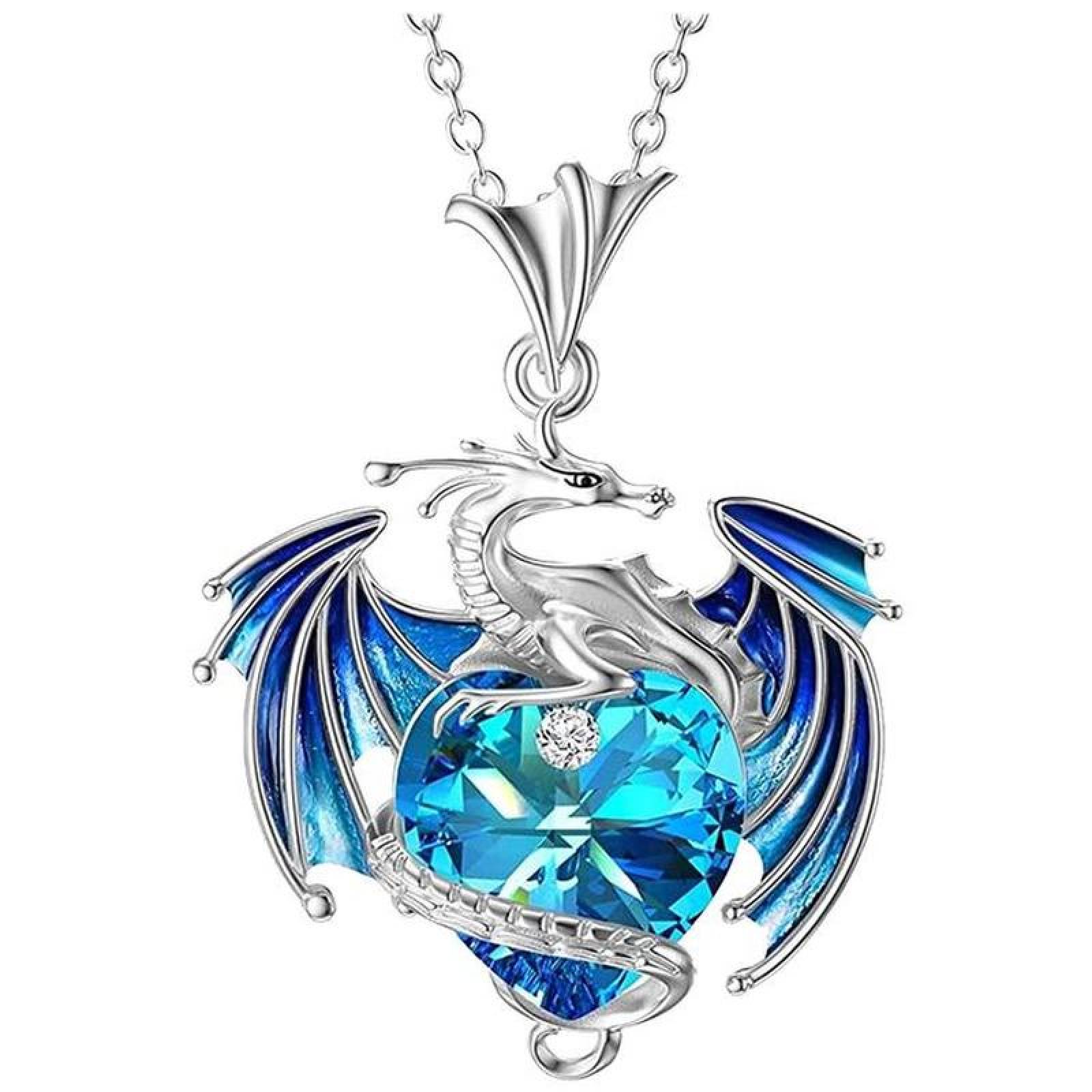 Cadenas y Dijes para Dama MXGNR-001-3 1 Pza Collar DragónCorazón PlataAzul Metal, DragónNeck02