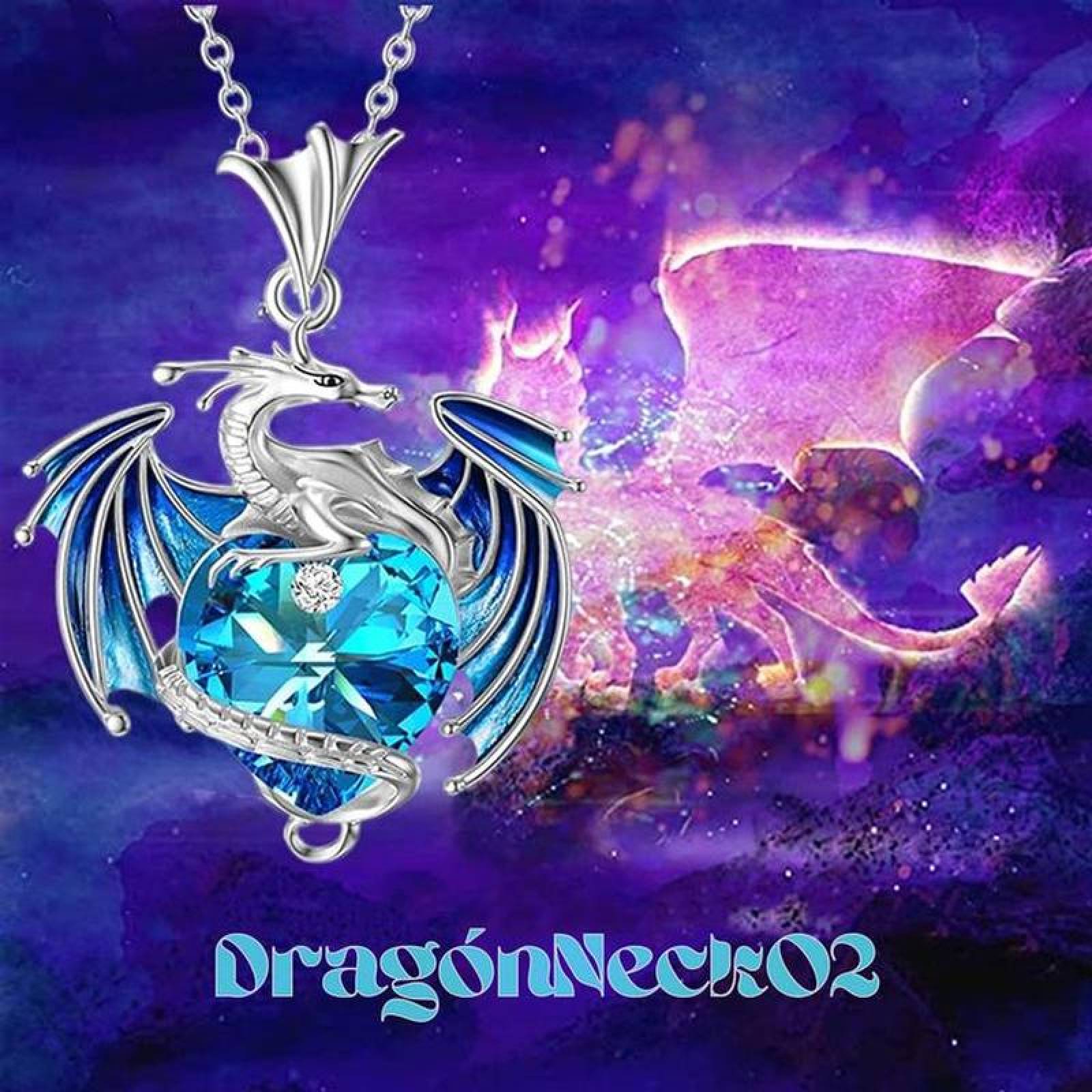 Cadenas y Dijes para Dama MXGNR-001-3 1 Pza Collar DragónCorazón PlataAzul Metal, DragónNeck02