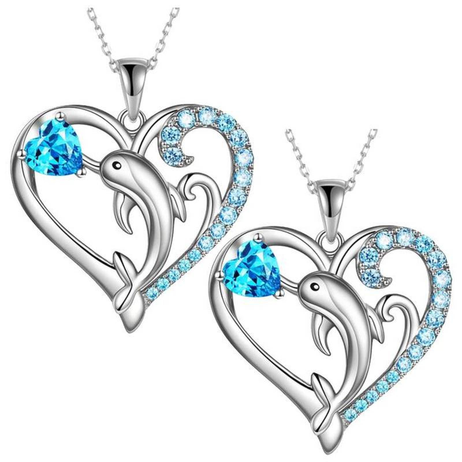 Cadenas y Dijes para Niña MXINN-002-4 2 Pzas Collar DelfínCorazón PlataAzul Metal, DolphinNeck01