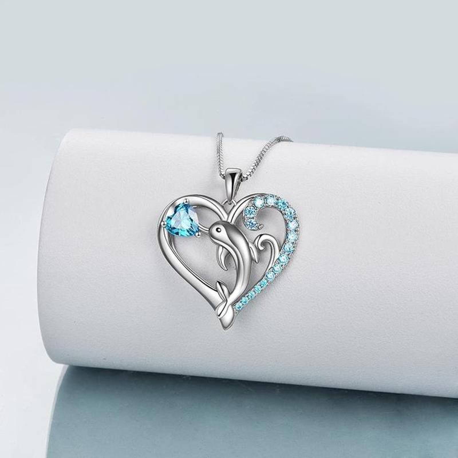 Cadenas y Dijes para Niña MXINN-002-4 2 Pzas Collar DelfínCorazón PlataAzul Metal, DolphinNeck01