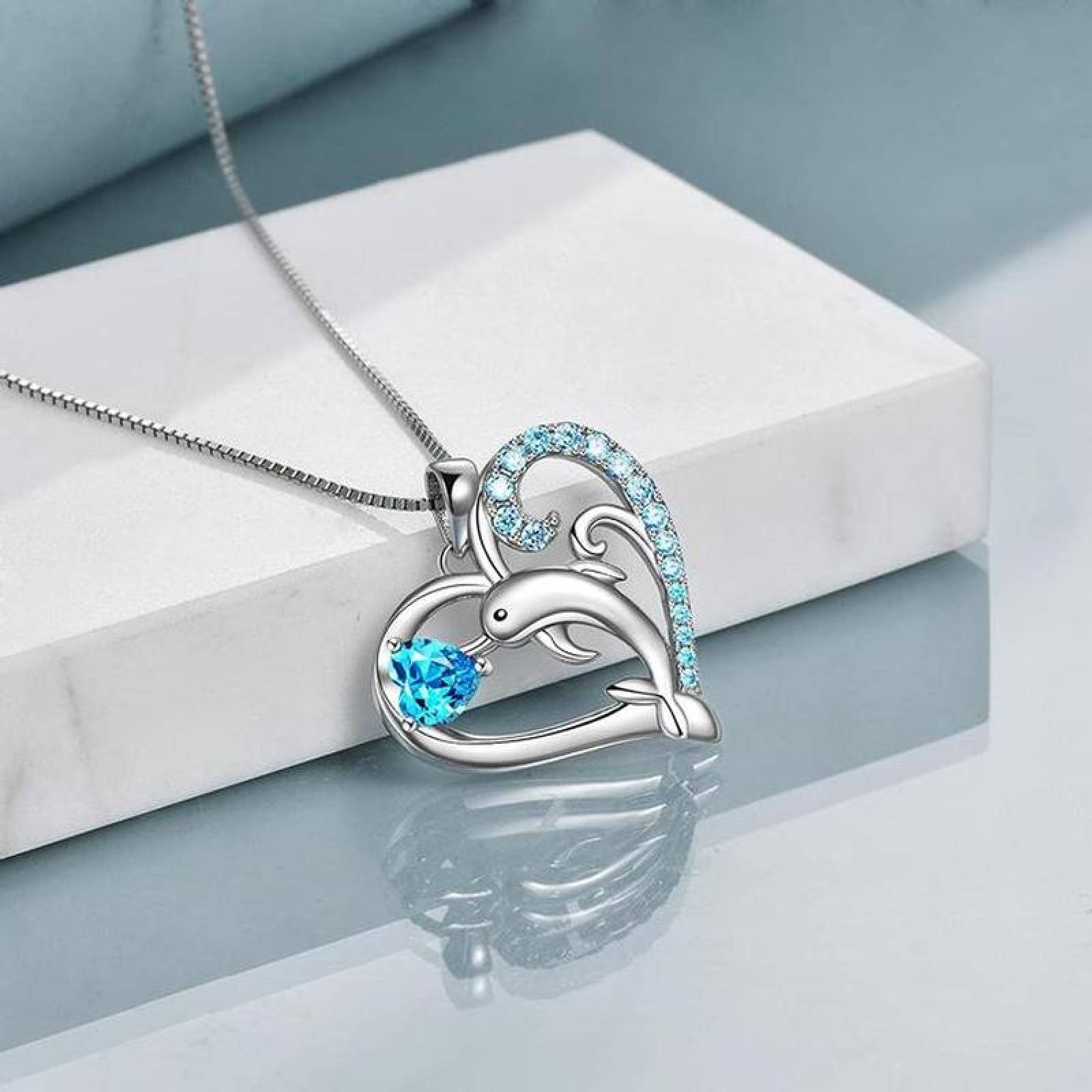 Cadenas y Dijes para Niña MXINN-002-4 2 Pzas Collar DelfínCorazón PlataAzul Metal, DolphinNeck01