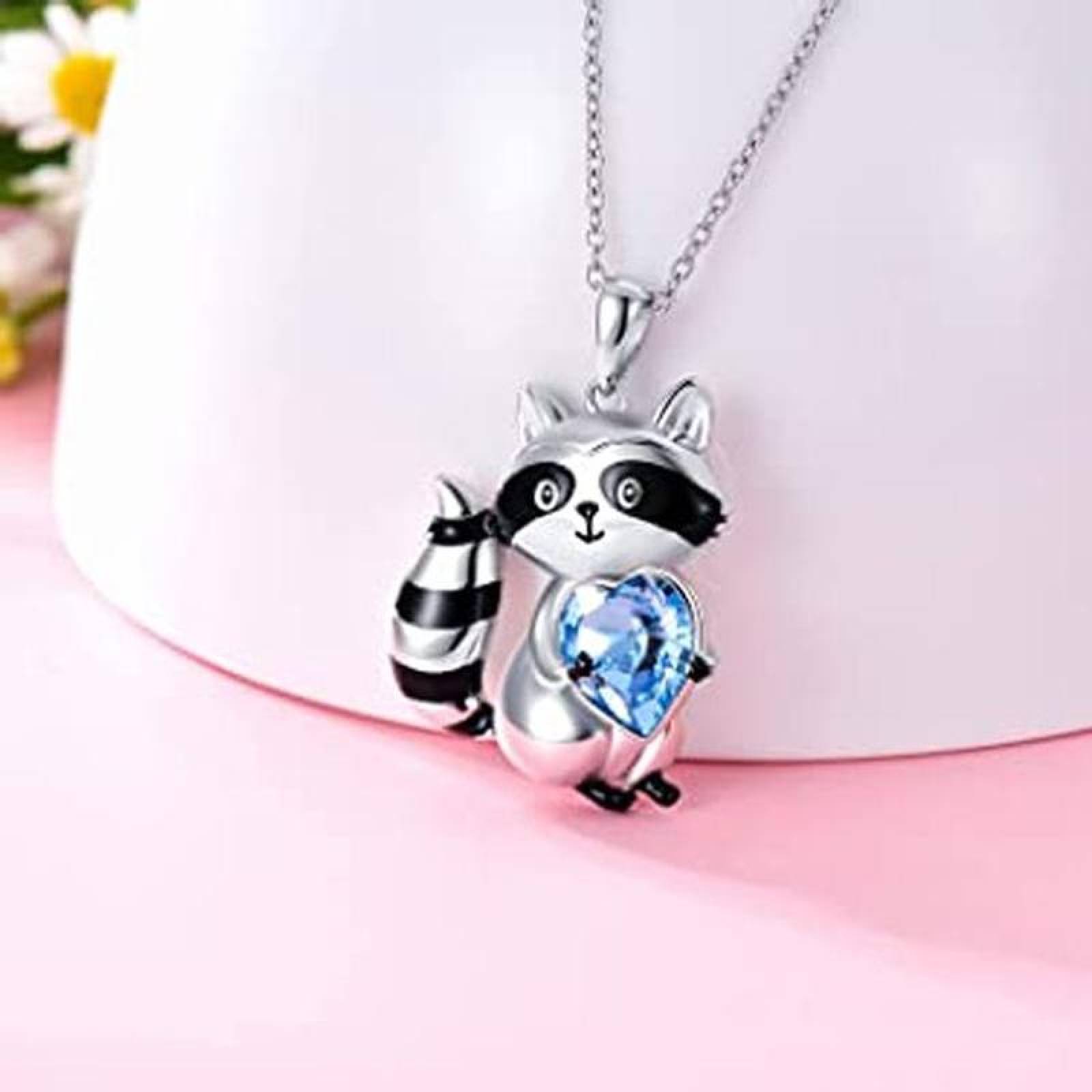 Collares de Figuras de Animales MXOOK-002-1 2 Pzas Collar MapacheCorazón PlataAzul Metal, RaccoonNeck01