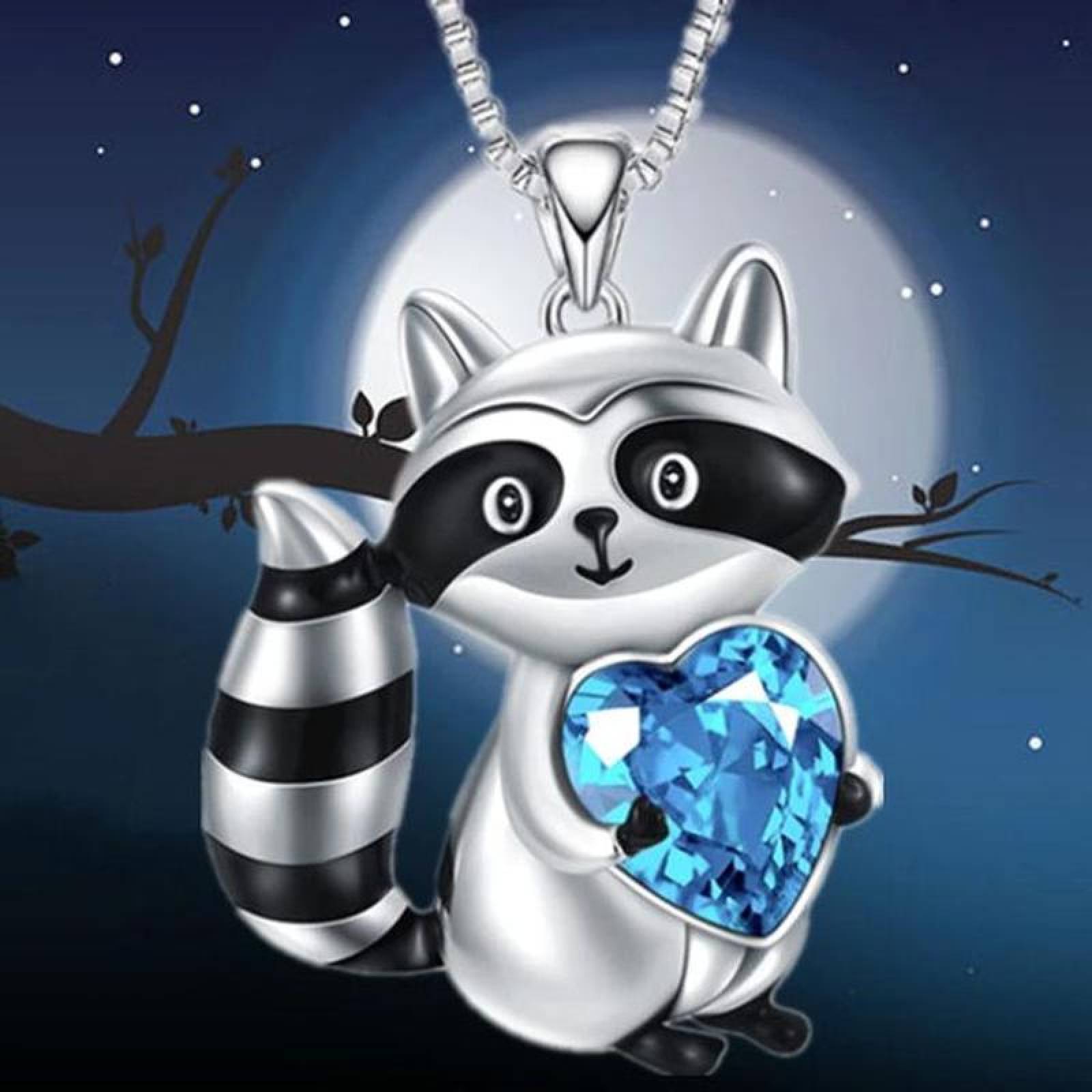 Collares de Figuras de Animales MXOOK-002-1 2 Pzas Collar MapacheCorazón PlataAzul Metal, RaccoonNeck01