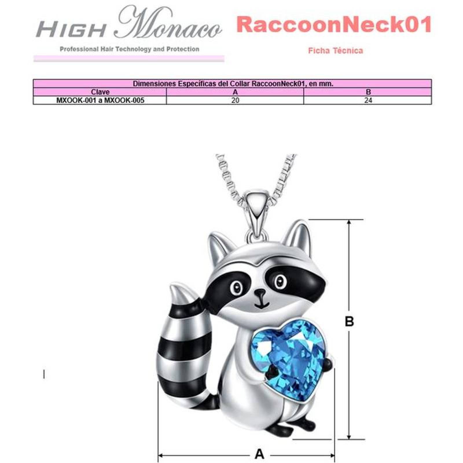Collares de Figuras de Animales MXOOK-002-1 2 Pzas Collar MapacheCorazón PlataAzul Metal, RaccoonNeck01