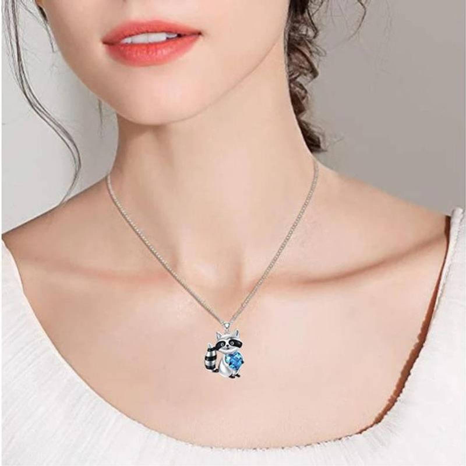 Collares de Figuras de Animales MXOOK-002-1 2 Pzas Collar MapacheCorazón PlataAzul Metal, RaccoonNeck01