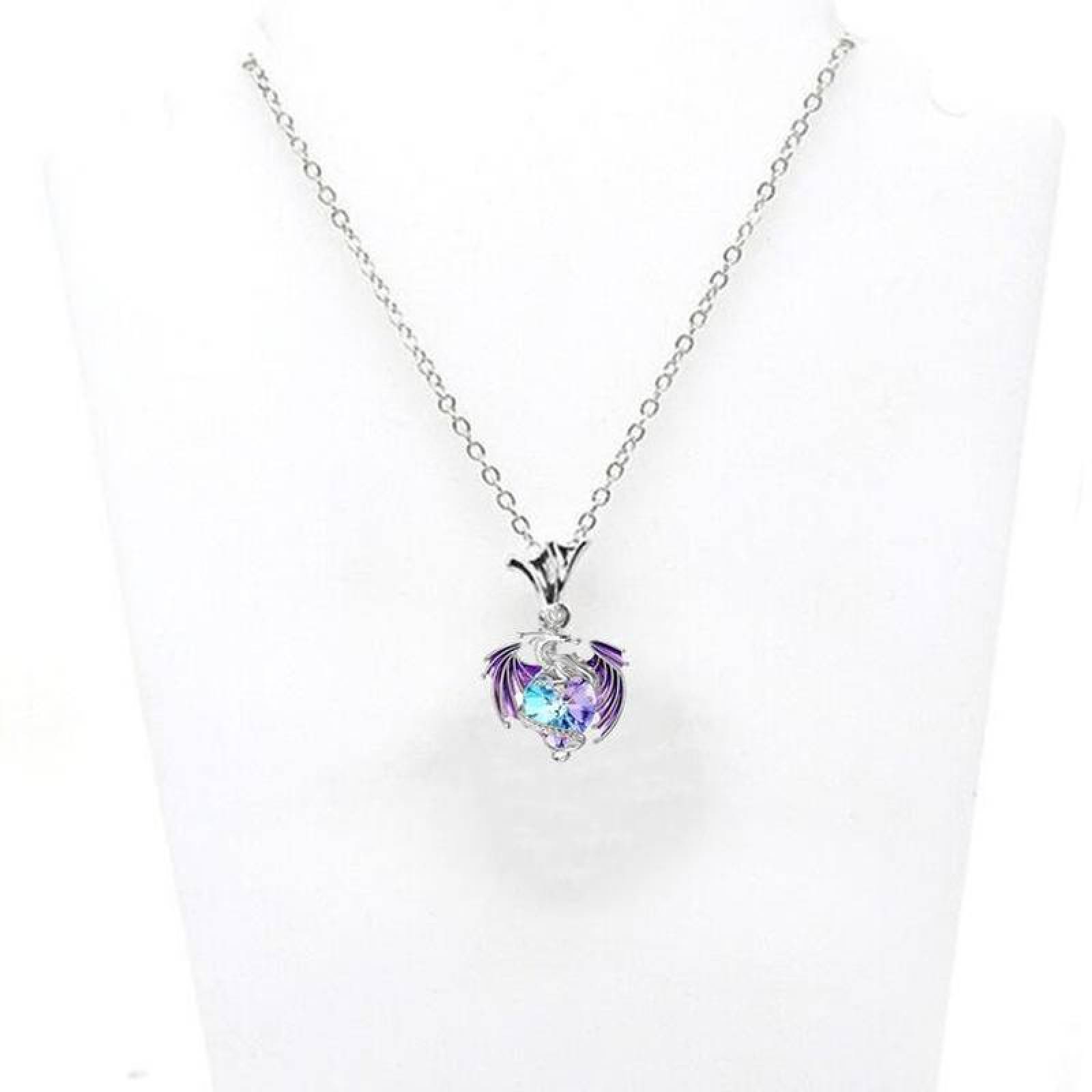 Cadenas con Dije de Dama MXRGK-001-1 1Pza DragónCorazón PlataMorado Metal Cadena y Dije, DragónNeck01