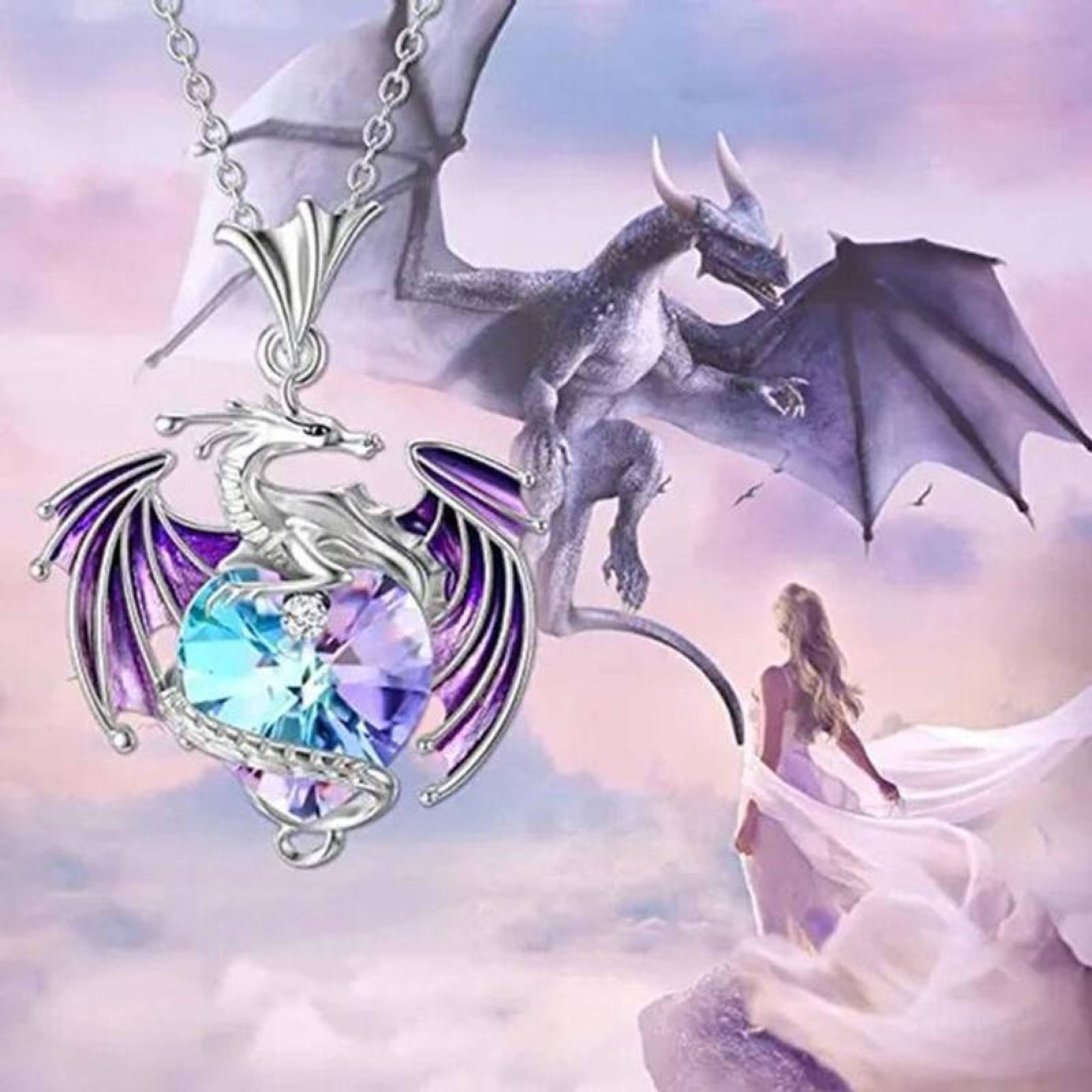 Cadenas con Dije de Dama MXRGK-001-1 1Pza DragónCorazón PlataMorado Metal Cadena y Dije, DragónNeck01