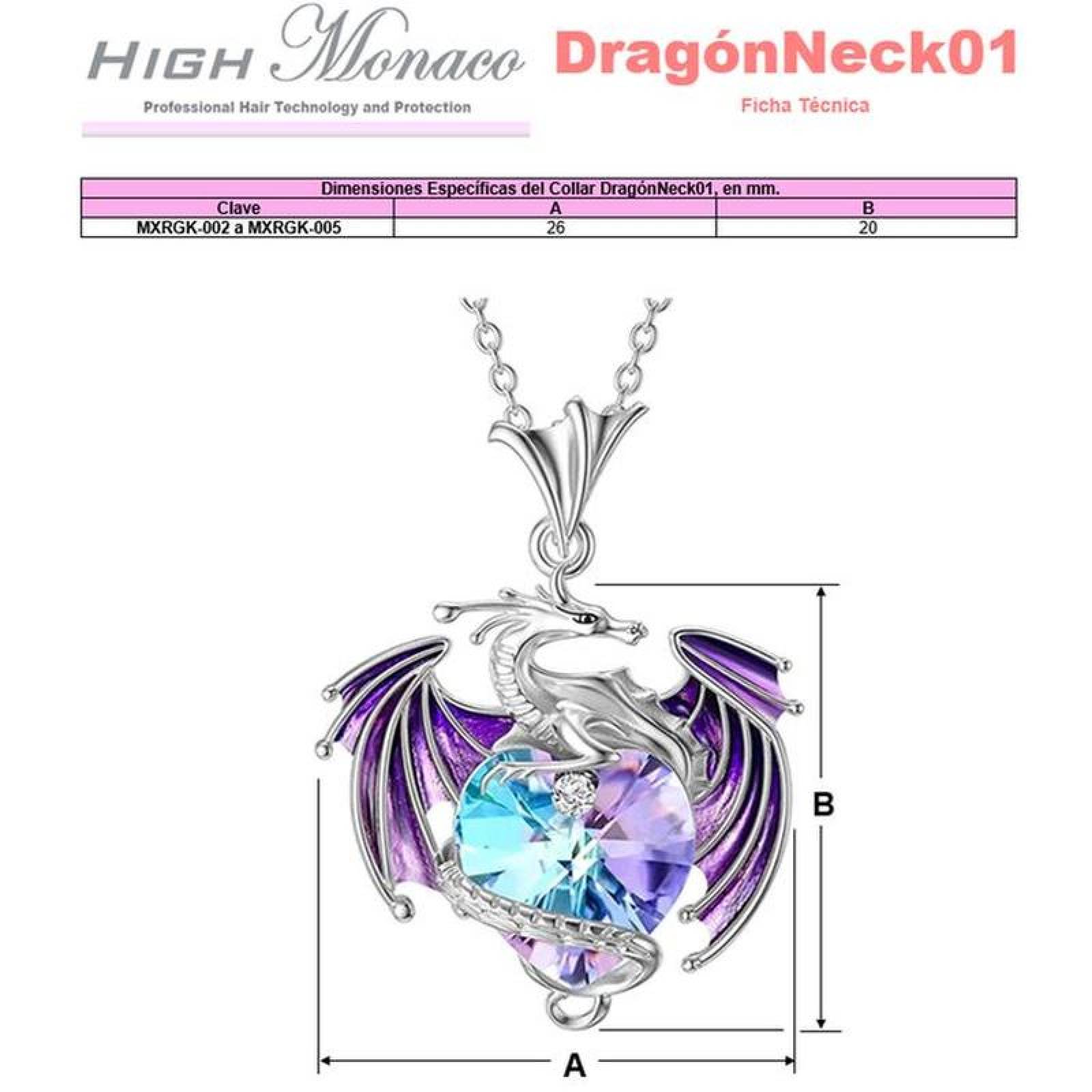 Cadenas y Dijes de Dragones MXRGK-005-6 5Pzas DragónCorazón PlataMorado Metal Cadena y Dije, DragónNeck01