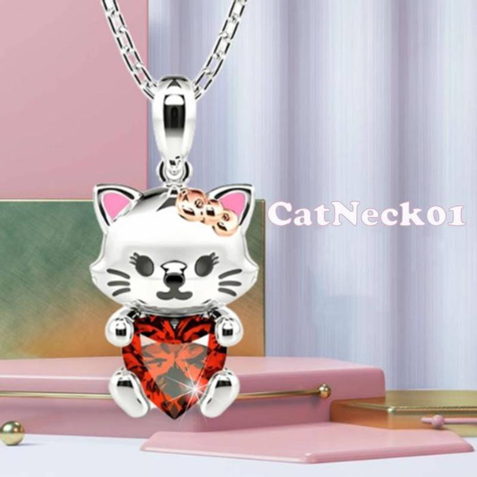 Colgante de Gaitos MXTNE-005-3 5 Pzas Collar GatitaCorazón PlataRojo Metal, CatNeck02