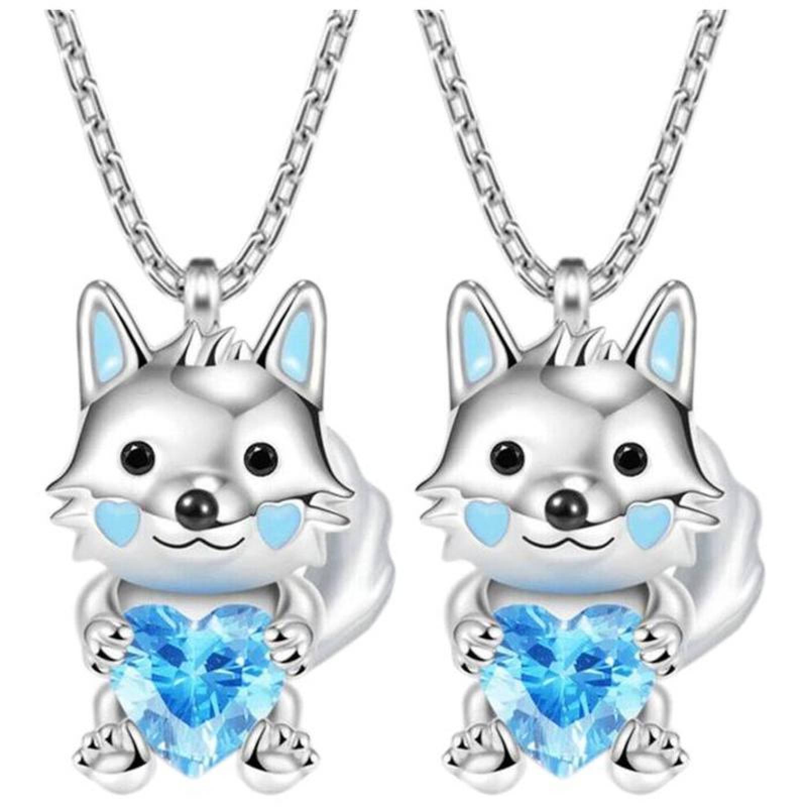 Collares para Niña MXWOF-002-5 2 Pzas Collar LoboCorazón PlataAzul Metal, WolfNeck01