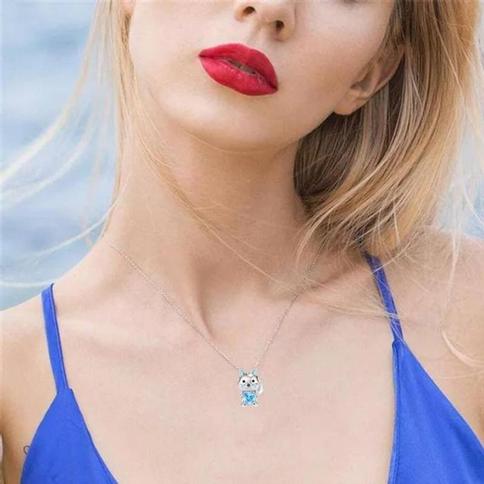 Lobo Abrazando un Corazó Cadena MXWOF-004-3 4 Pzas Collar LoboCorazón PlataAzul Metal, WolfNeck01