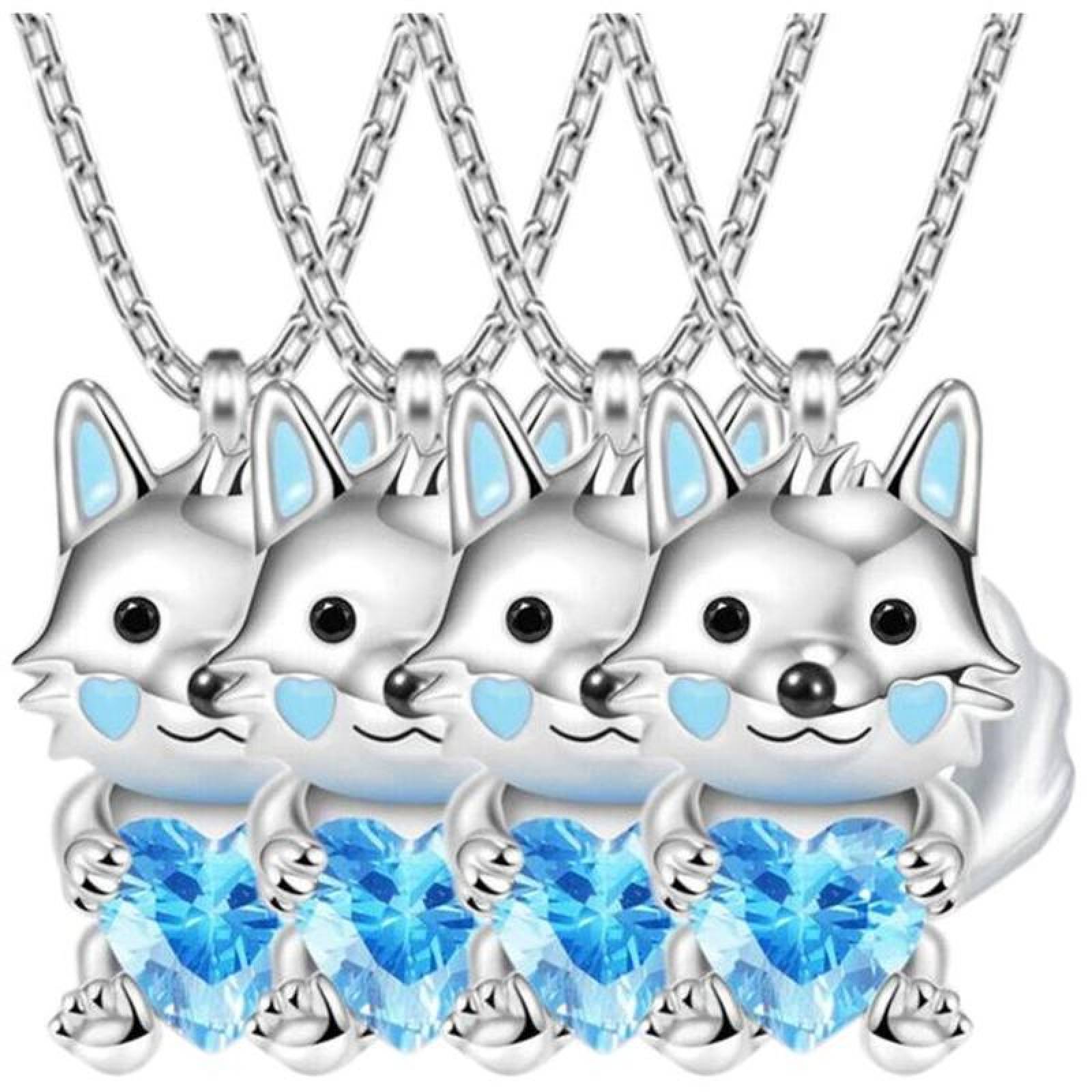Lobo Dije y Cadena MXWOF-004-5 4 Pzas Collar LoboCorazón PlataAzul Metal, WolfNeck01