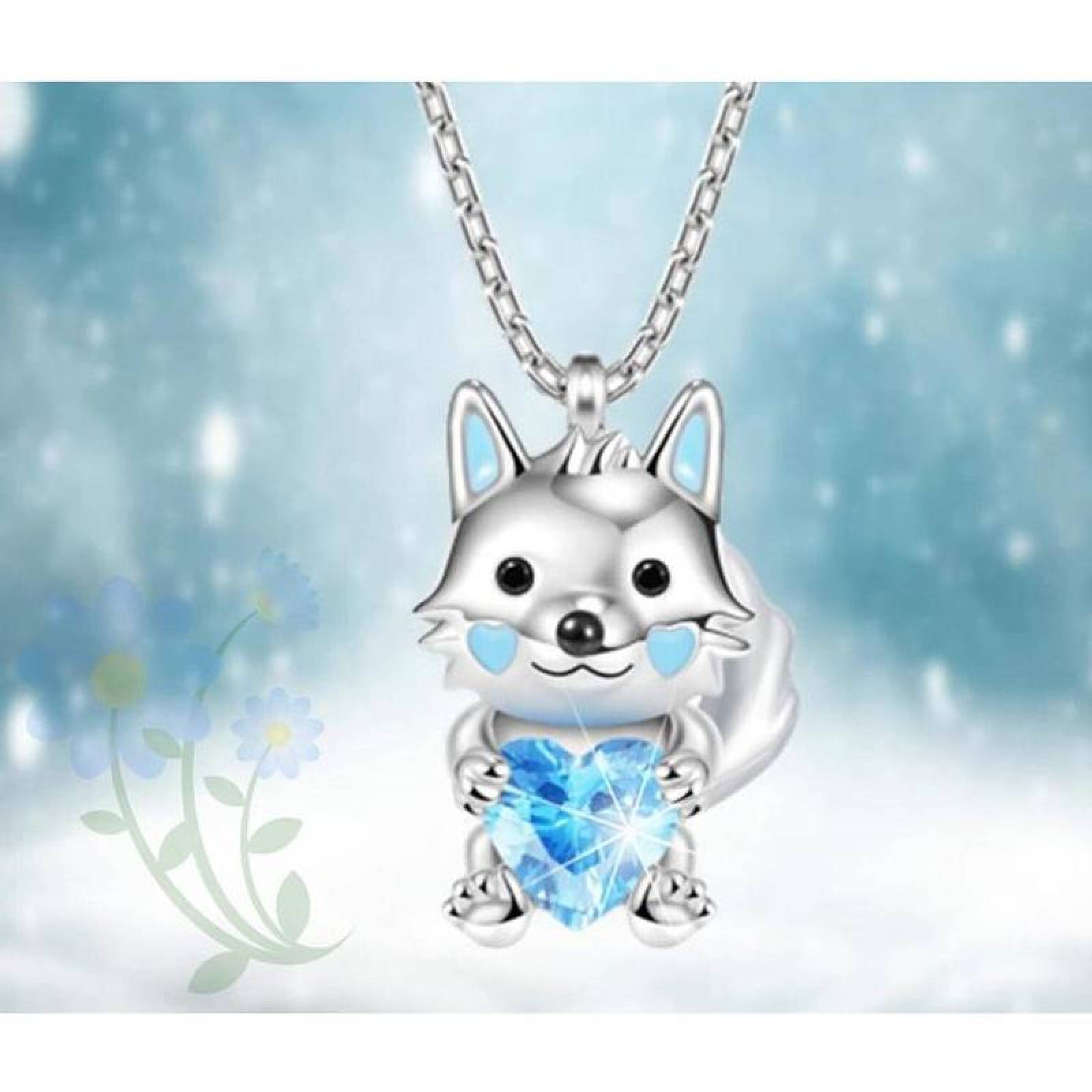 Lobo Dije y Cadena MXWOF-004-5 4 Pzas Collar LoboCorazón PlataAzul Metal, WolfNeck01