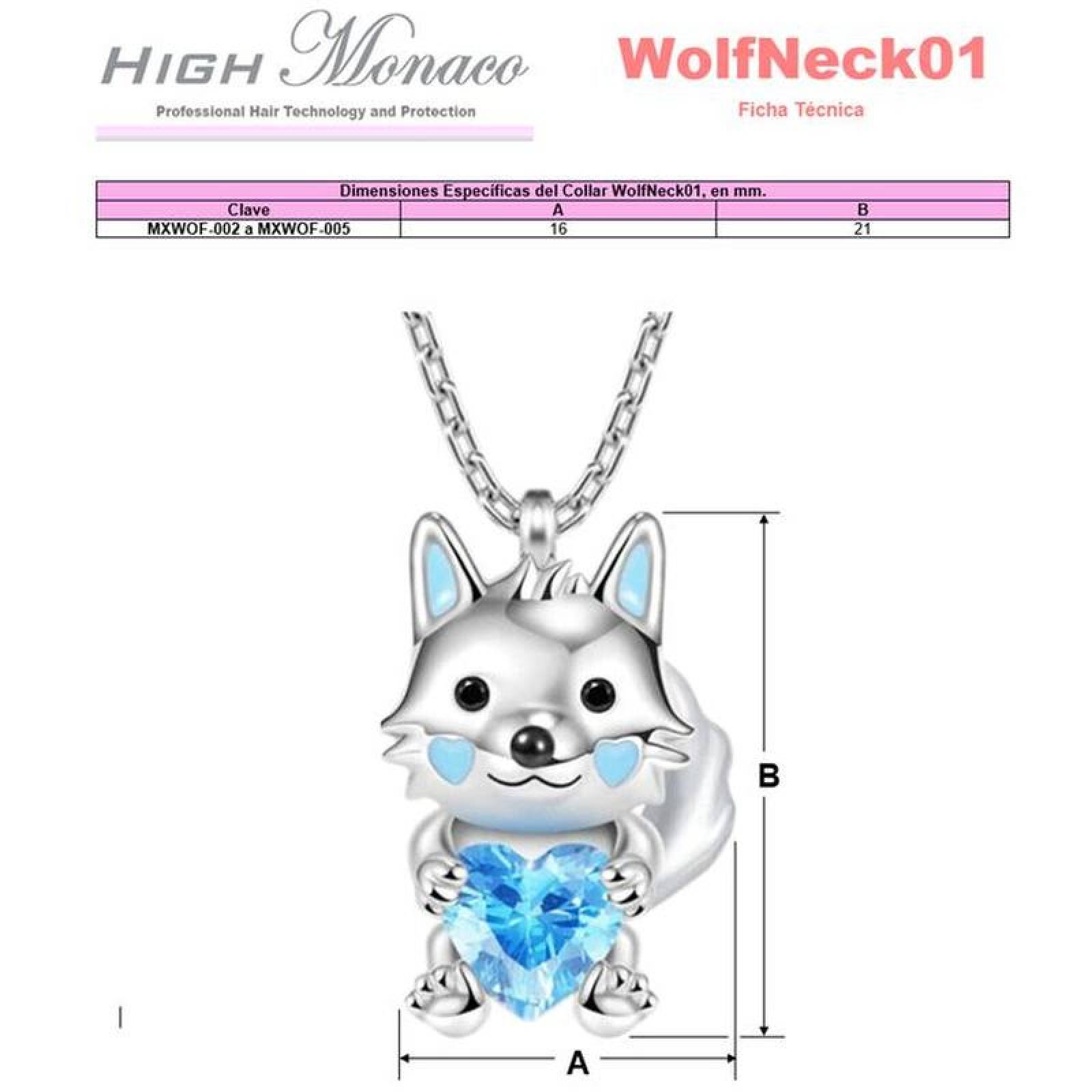 Lobo Dije y Cadena MXWOF-004-5 4 Pzas Collar LoboCorazón PlataAzul Metal, WolfNeck01