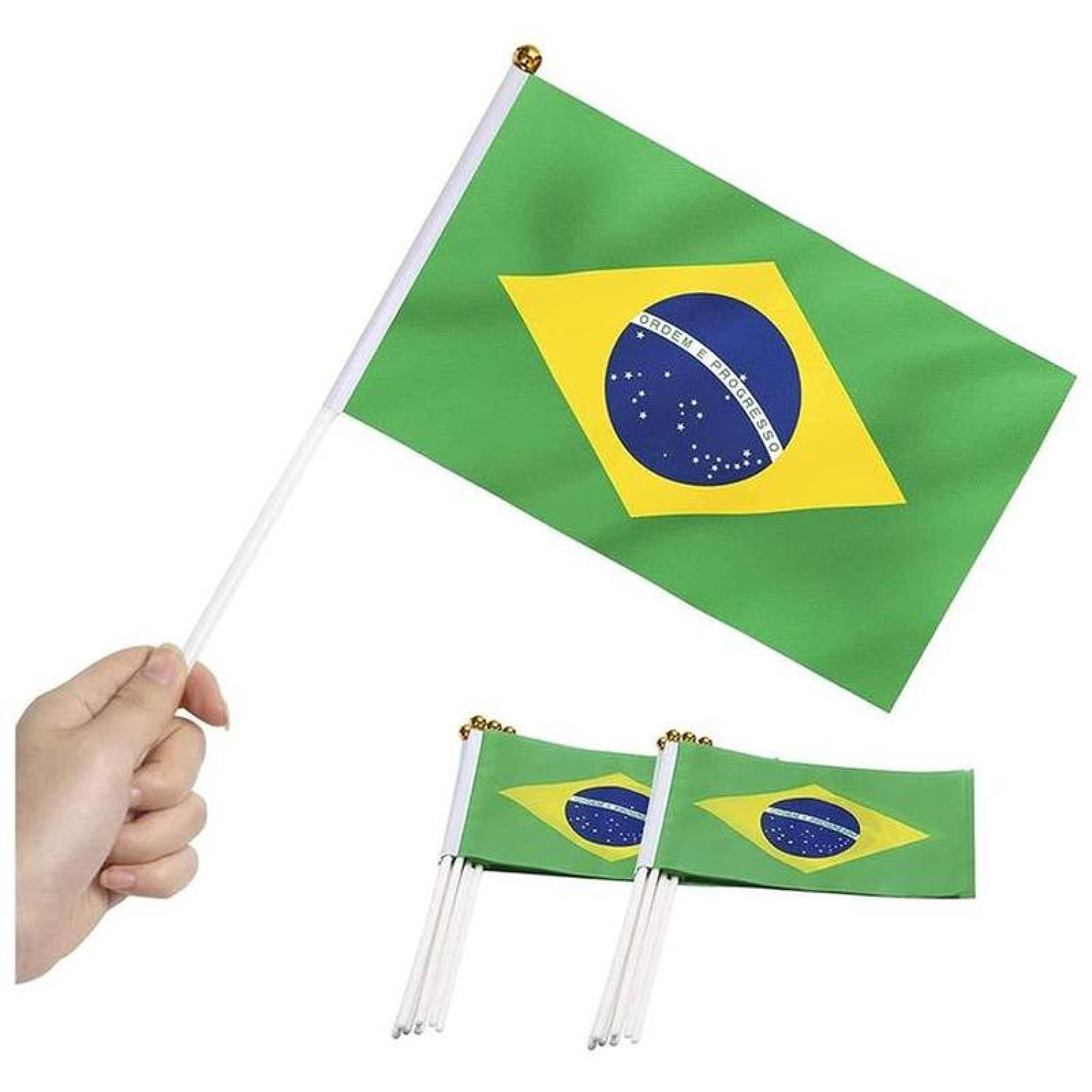 Mini Banderas de Brasil MXBRF-003-3 15Pzas Brasil 14x21cm Tela Poliéster Asta Plástico, BRminiFlag