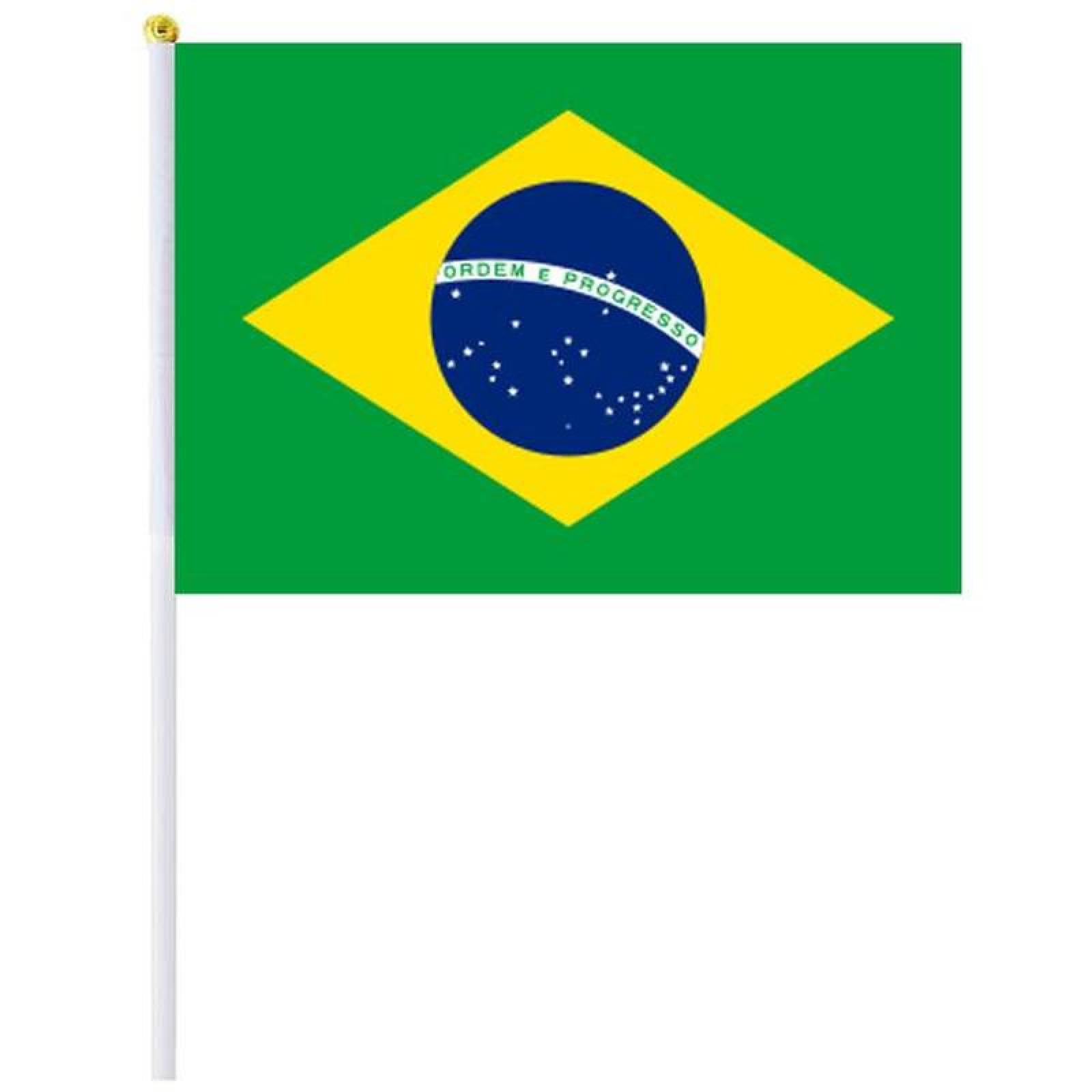 Banderitas de los Paises MXBRF-005-3 25Pzas Brasil 14x21cm Tela Poliéster Asta Plástico, BRminiFlag