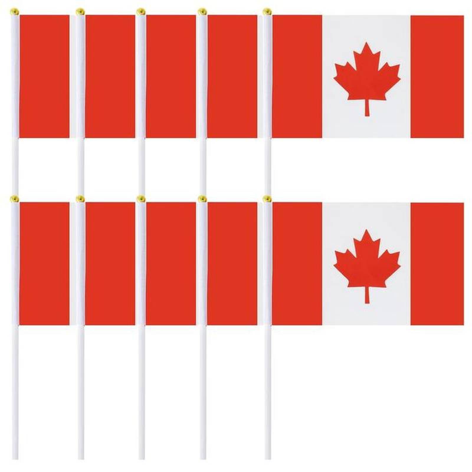 Bandera Canadiense MXCAF-002-3 10Pzas Canadá 14x21cm Tela Poliéster Asta Plástico, CAminiFlag