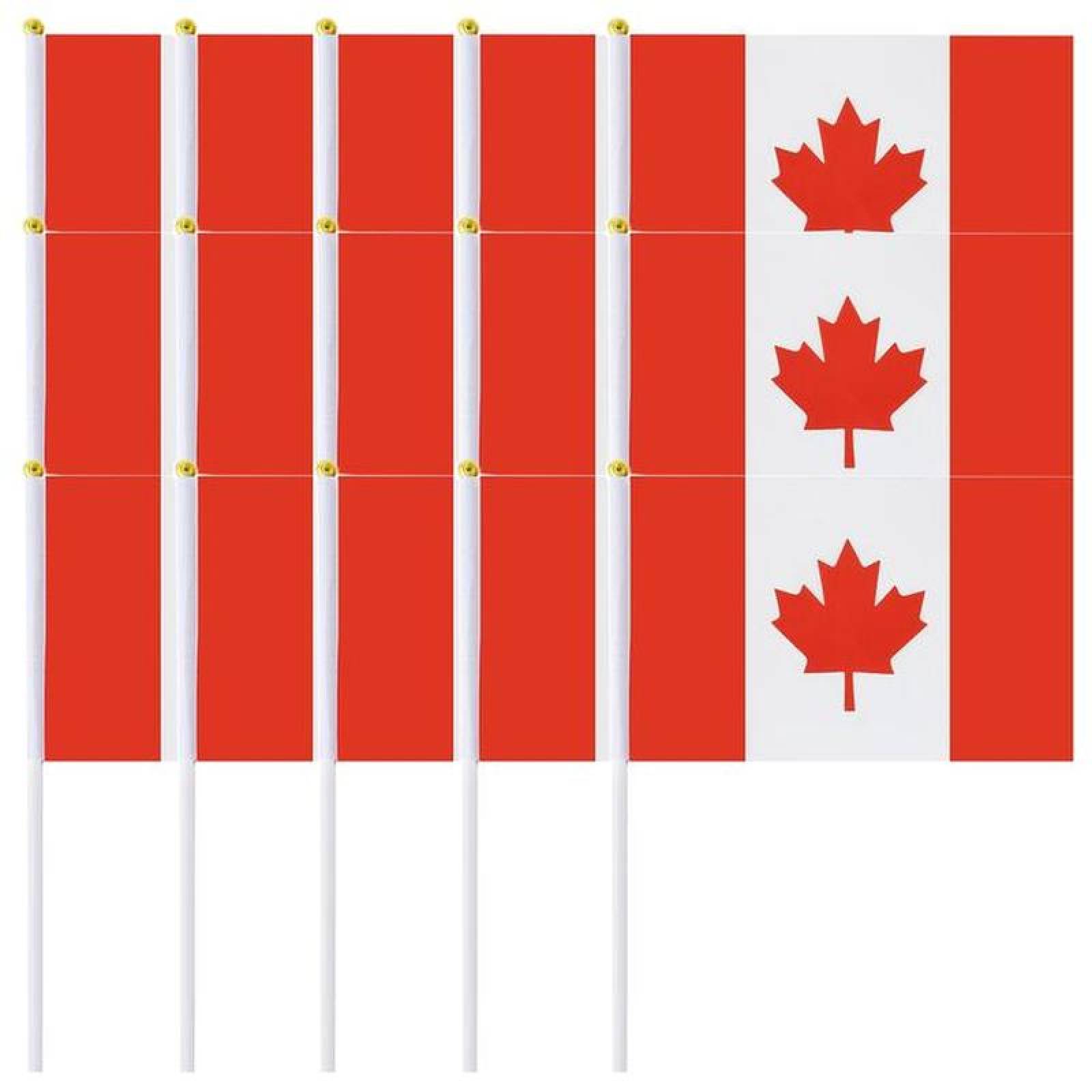 Bandera Pequeña de Canadá MXCAF-003-1 15Pzas Canadá 14x21cm Tela Poliéster Asta Plástico, CAminiFlag