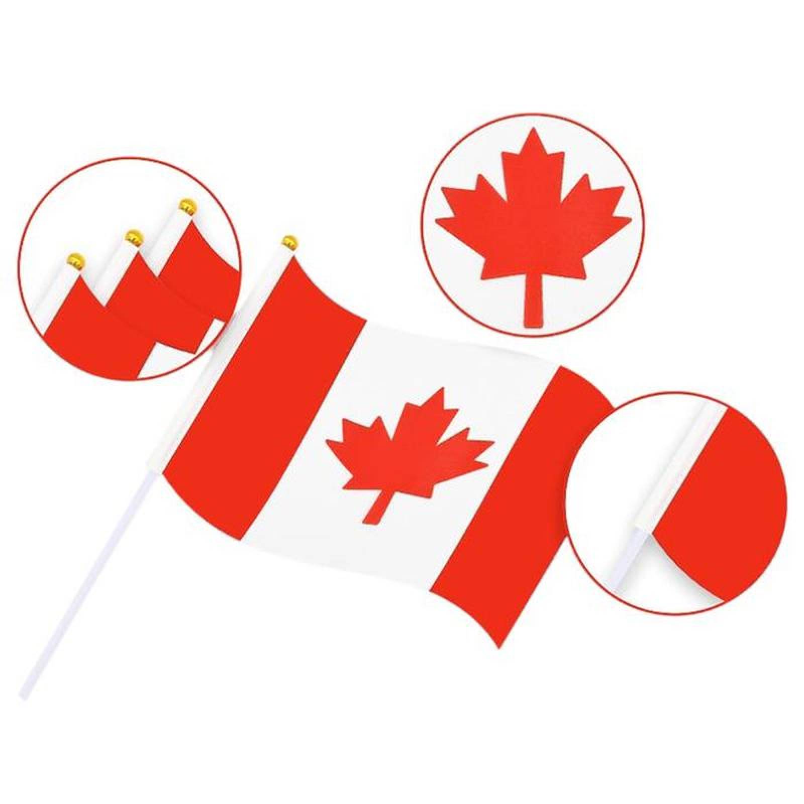 Bandera de Paises MXCAF-004-1 20Pzas Canadá 14x21cm Tela Poliéster Asta Plástico, CAminiFlag