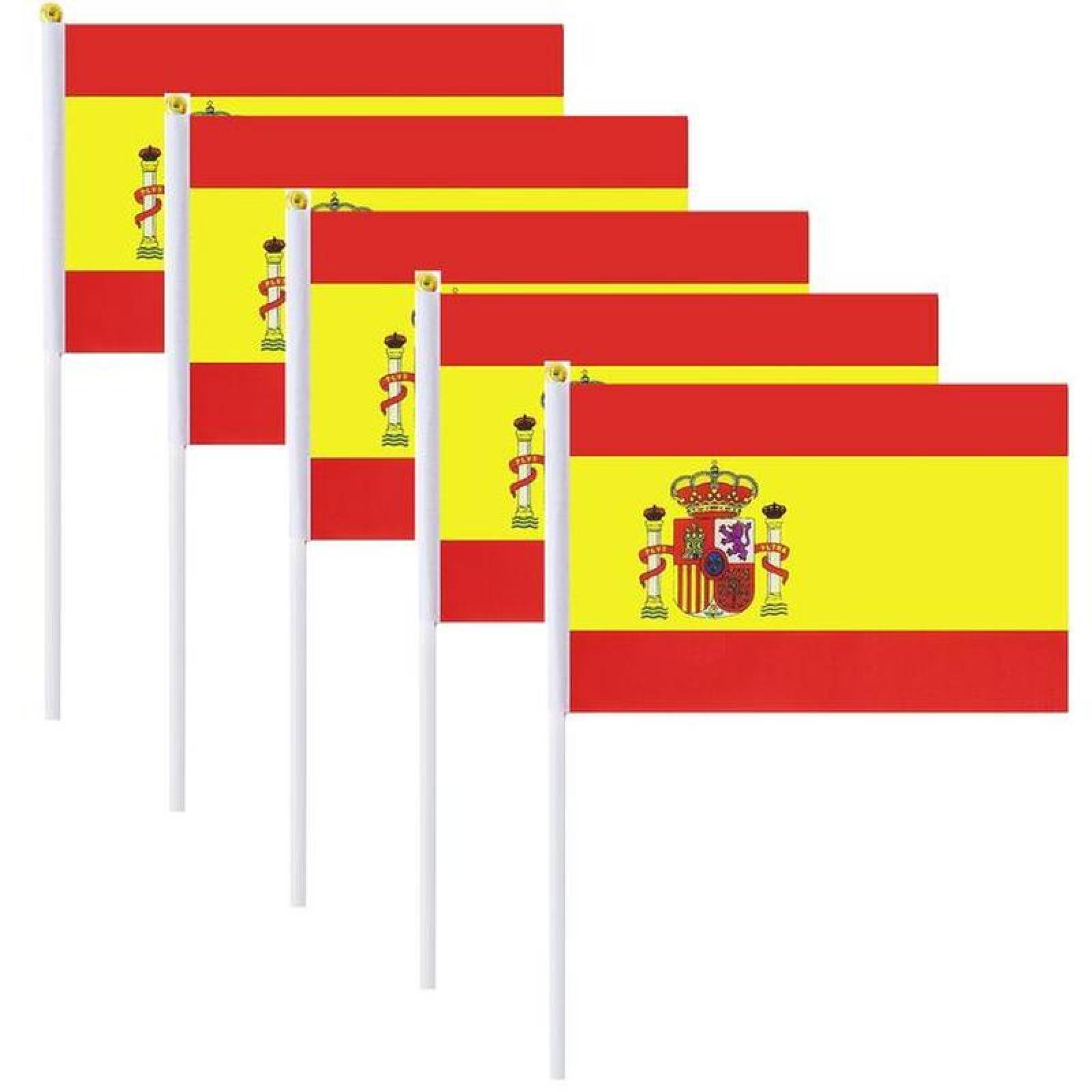 Bandera de Mini España MXEPG-001-3 5Pzas España 14x21cm Tela Poliéster Asta Plástico, ESminiFlag