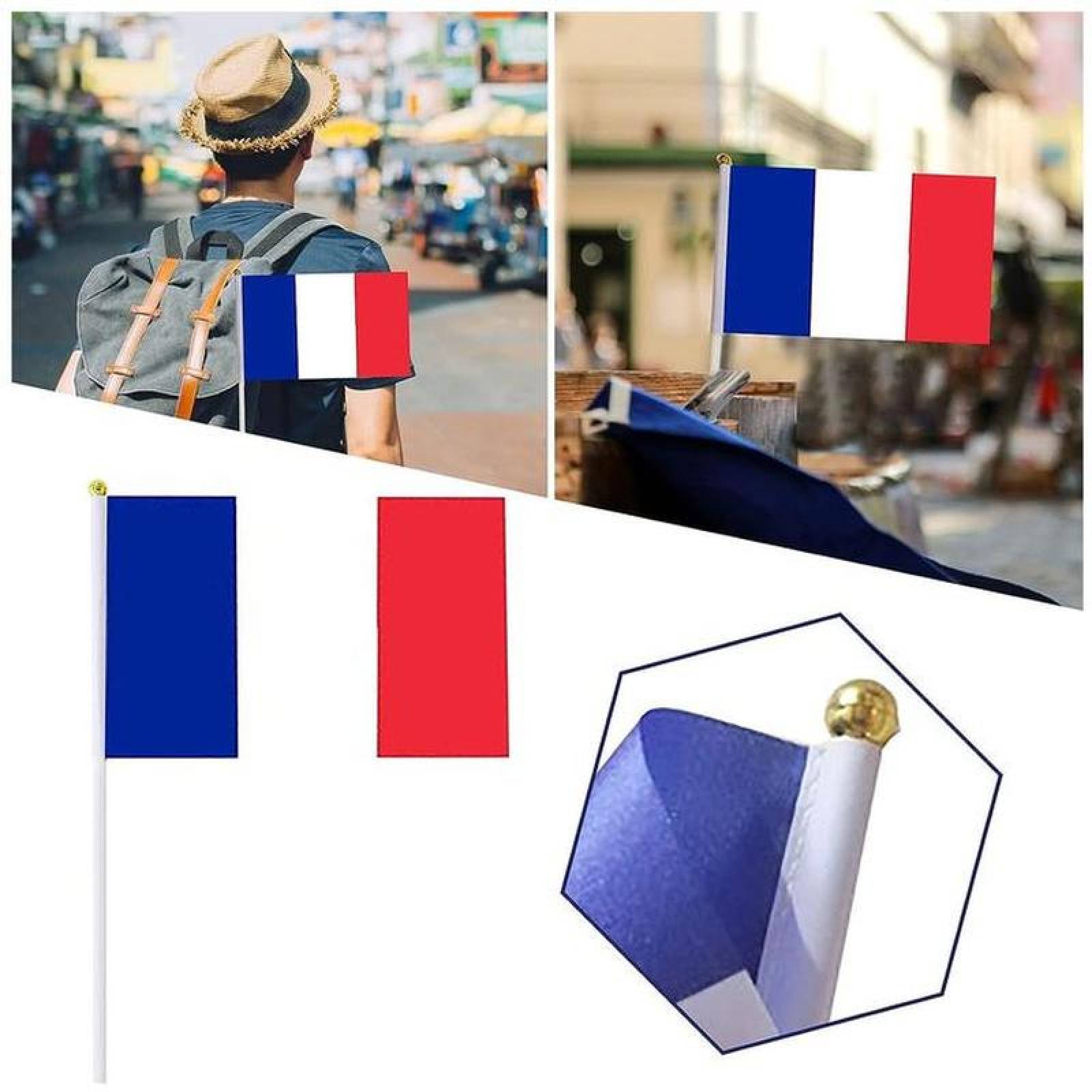 Mini Banderines de Paises MXFCG-003-2 15Pzas Francia 14x21cm Tela Poliéster Asta Plástico, FRminiFlag