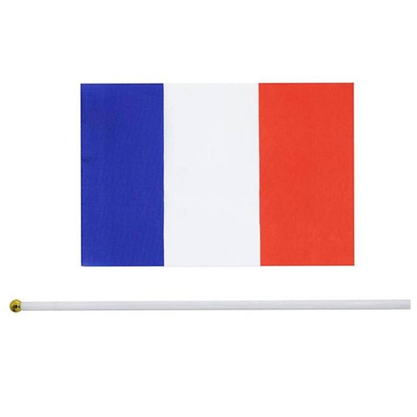 Mini Bandera Francesa MXFCG-009-2 150Pzas Francia 14x21cm Tela Poliéster Asta Plástico, FRminiFlag