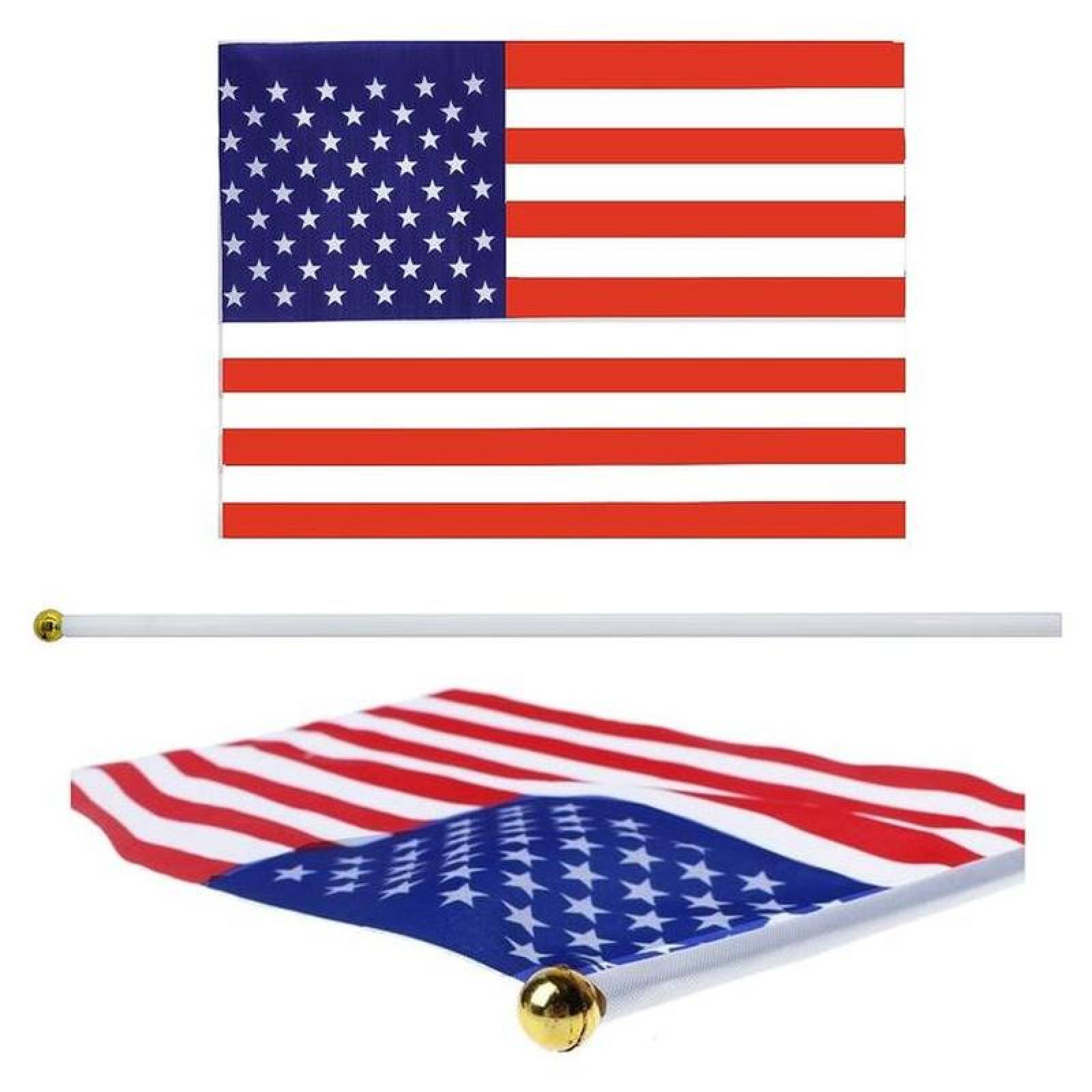 Mini Banderas del Mundo MXUSG-001-3 5Pzas USA 14x21cm Tela Poliéster Asta Plástico, USminiFlag