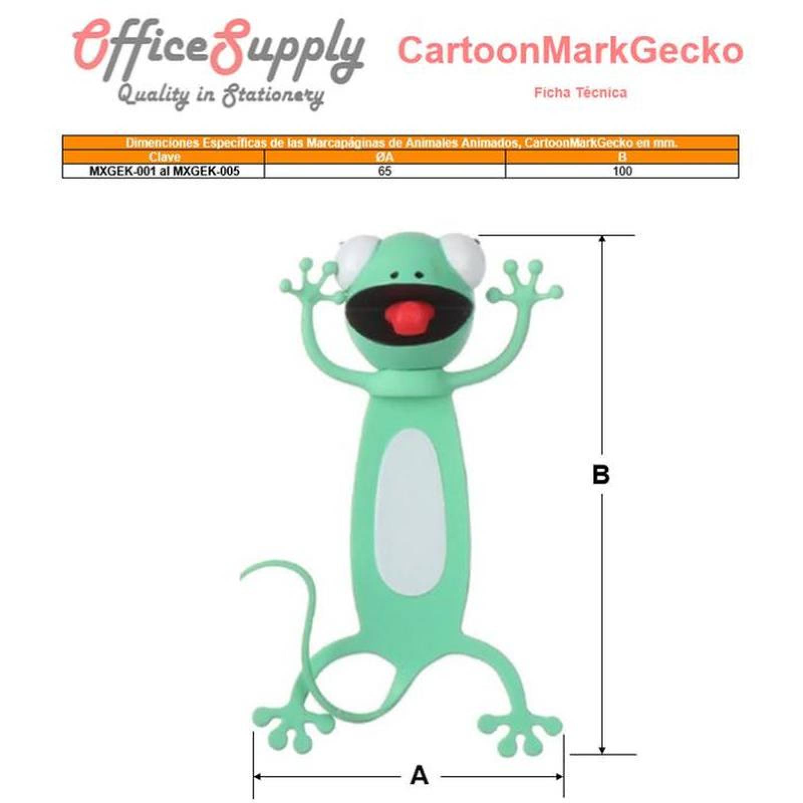 Cartoon Separador de Libros MXGEK-003-7 3Pzas Geco Longitud 10cm PVC Verde, CartoonMarkGecko