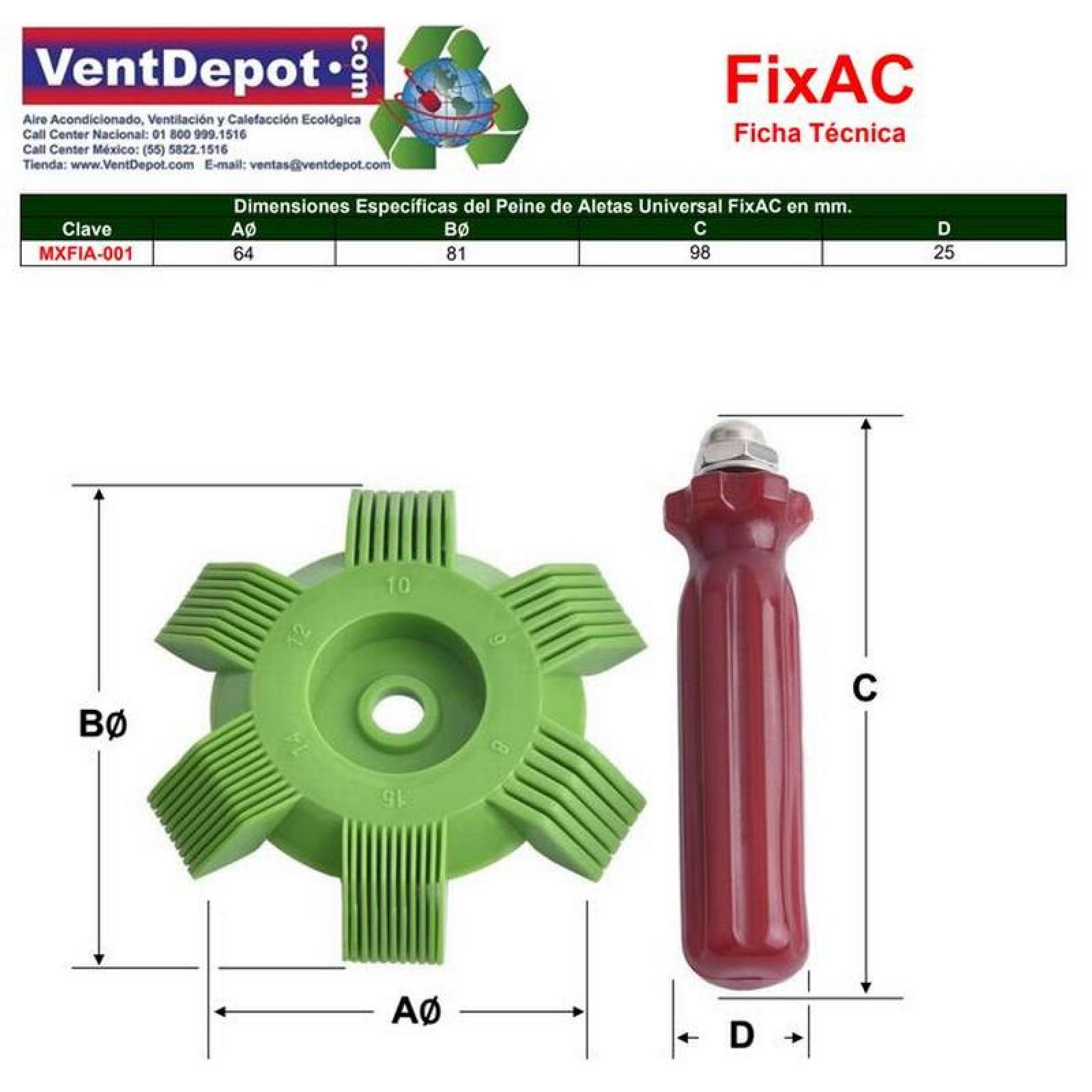 Limpia Aletas MXFIA-001-2 1 pza 81mm Diámetro 98mm 6 Peines Plástico Verde y Rojo FixAC