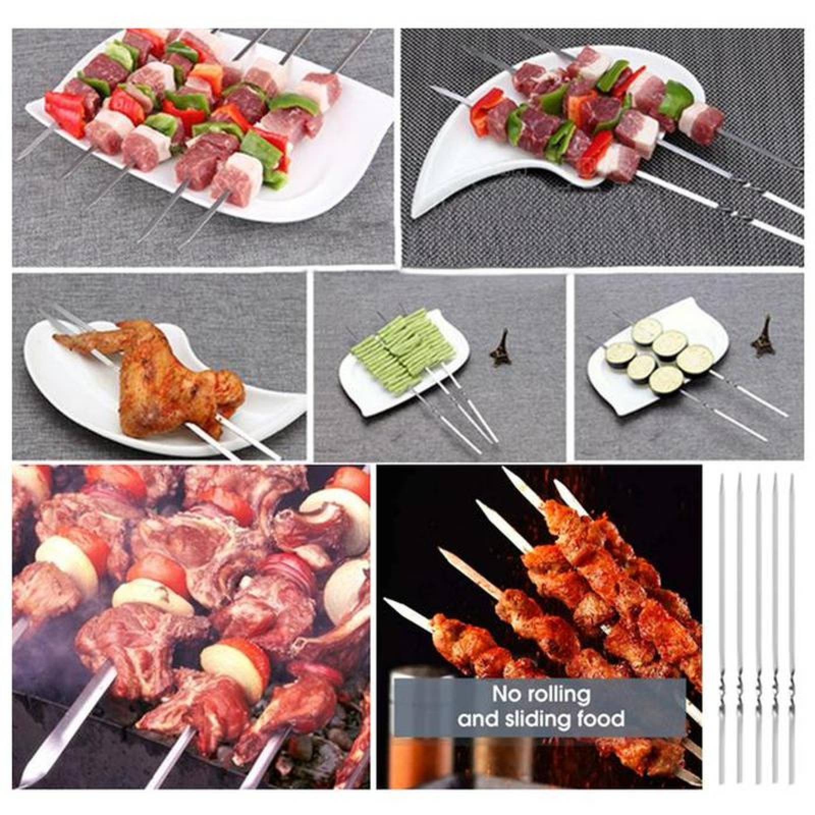 Aguja Plana Pinchos MXRLG-003-3 60Pzas 35cm Plata Acero Inoxidable Brochetas para Azar, BrochGrill