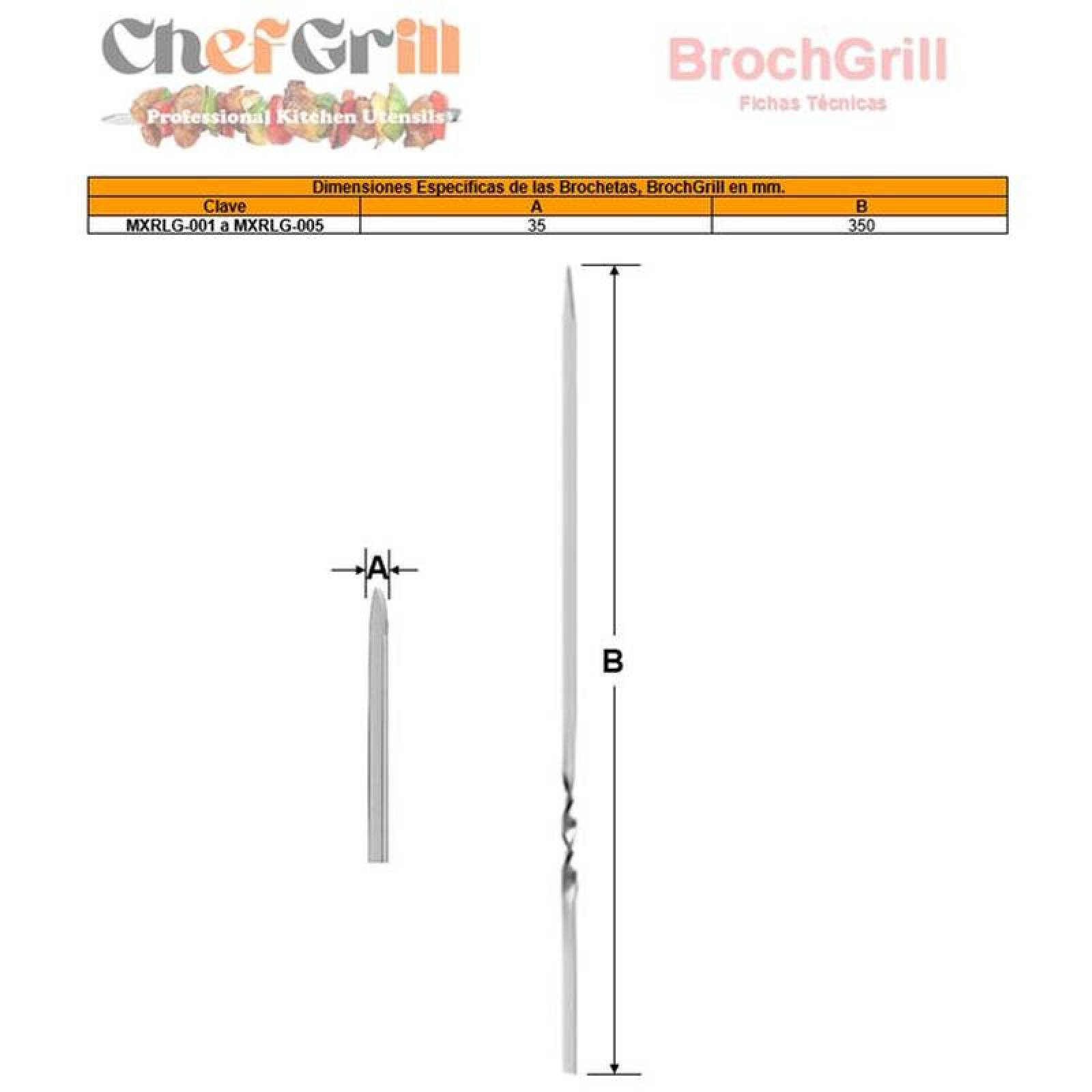 Palitos de Brochetas de Acero MXRLG-005-2 100Pzas 35cm Plata Acero Inoxidable Brochetas para Azar, BrochGrill