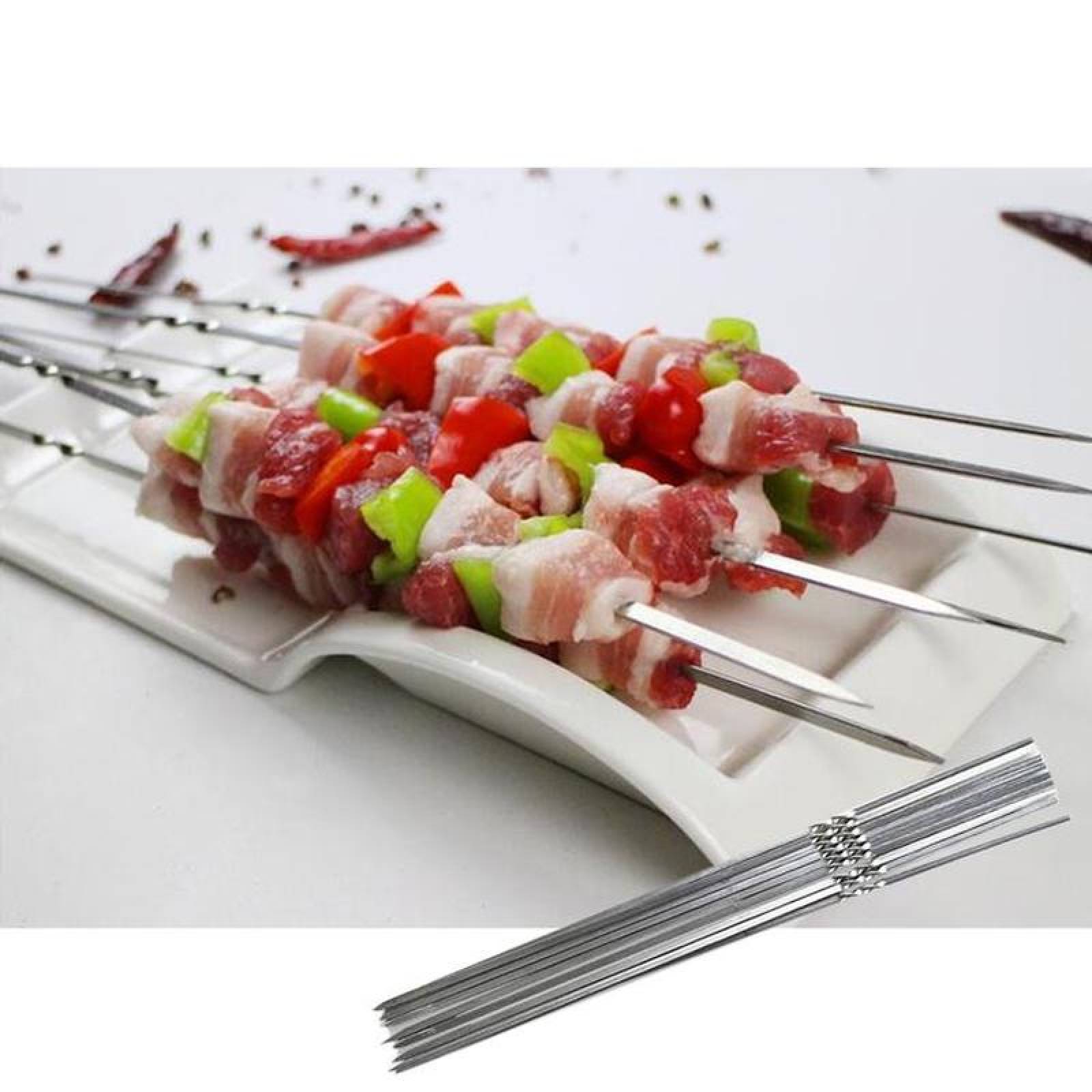 Pinchos para Verduras MXRLG-005-5 100Pzas 35cm Plata Acero Inoxidable Brochetas para Azar, BrochGrill