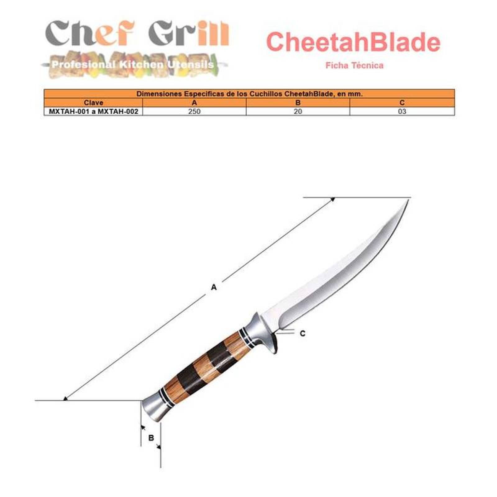 Cuchillos de corte fino MXTAH-001-8 1 Pza 25cm Acero Inoxidable Cuchillo para Carne Mango de Palo de Rosa, CheetahBlade