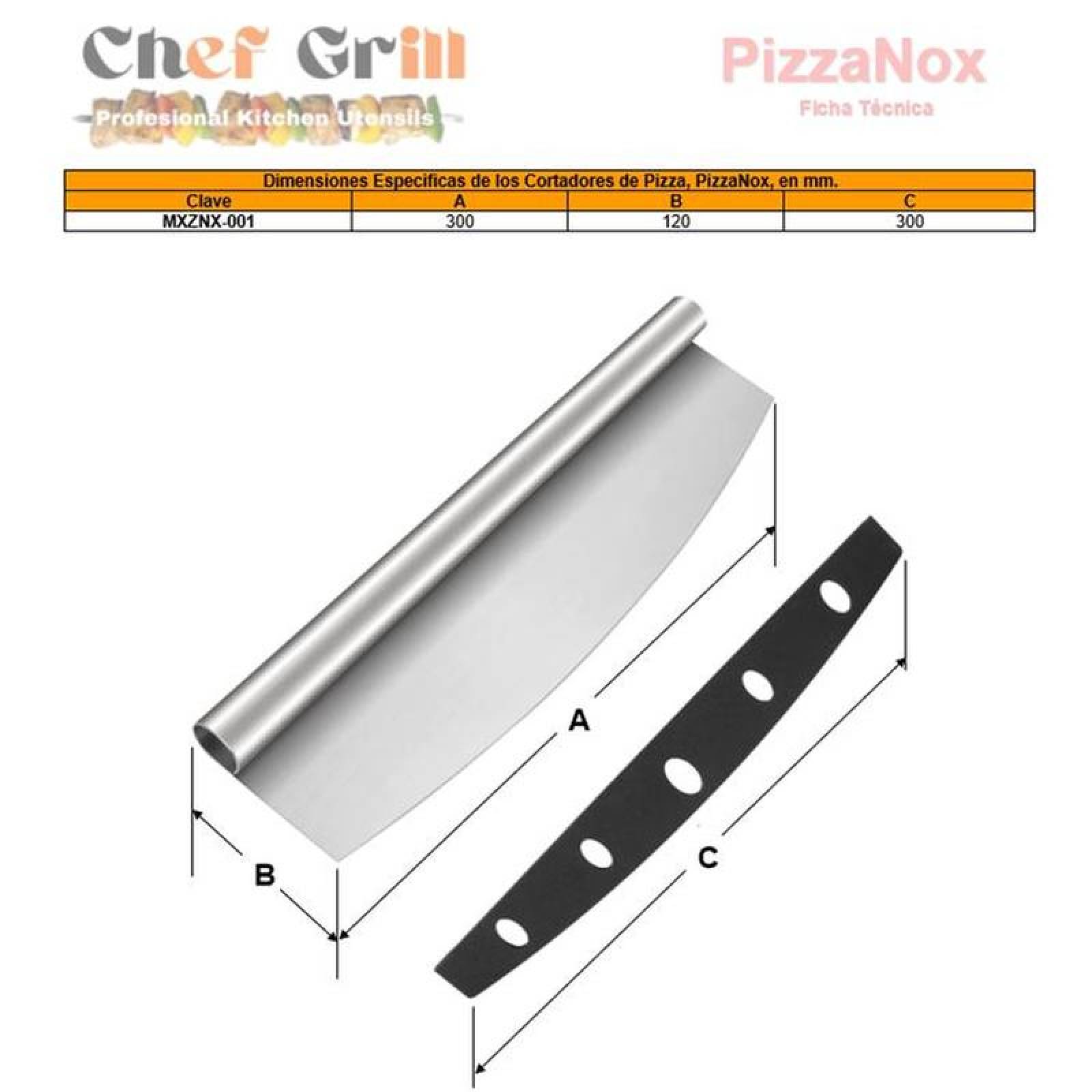 Corta Pizza con Protector MXZNX-001-8 1 Pza 30cm Acero Inoxidable Cortador, PizzaNox