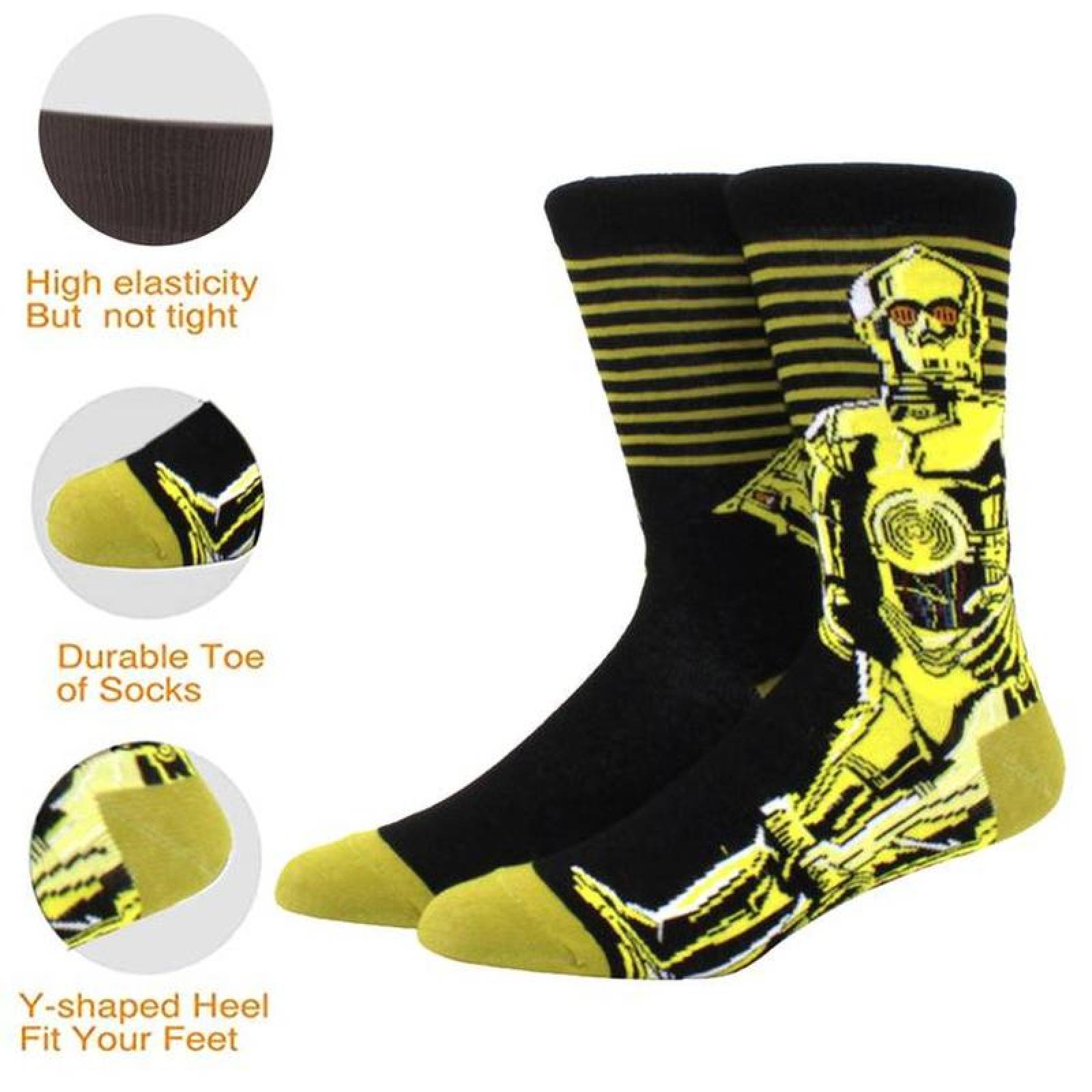Par de Calcetines Divertidos MXKSA-002-6 2 Pares 6,5-10,5US C3PO Calcetines Tubo Medio Algodón, SockStarWar02