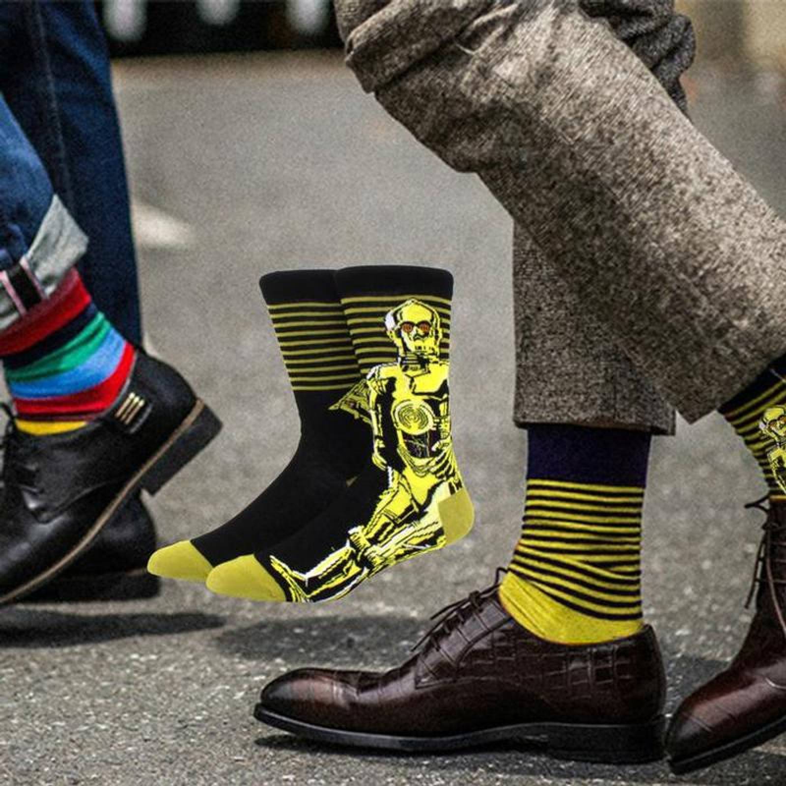 Par de Calcetines Divertidos MXKSA-002-6 2 Pares 6,5-10,5US C3PO Calcetines Tubo Medio Algodón, SockStarWar02