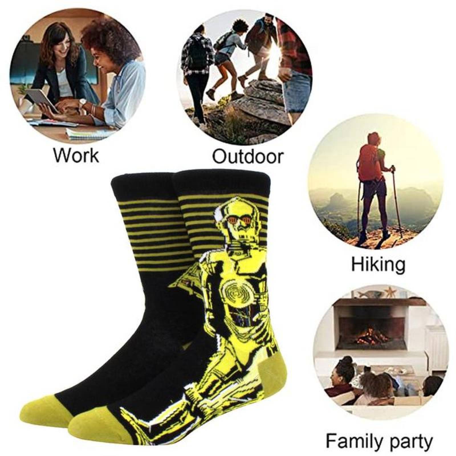 Calcetines Divertidos MXKSA-004-3 4 Pares 6,5-10,5US C3PO Calcetines Tubo Medio Algodón, SockStarWar02