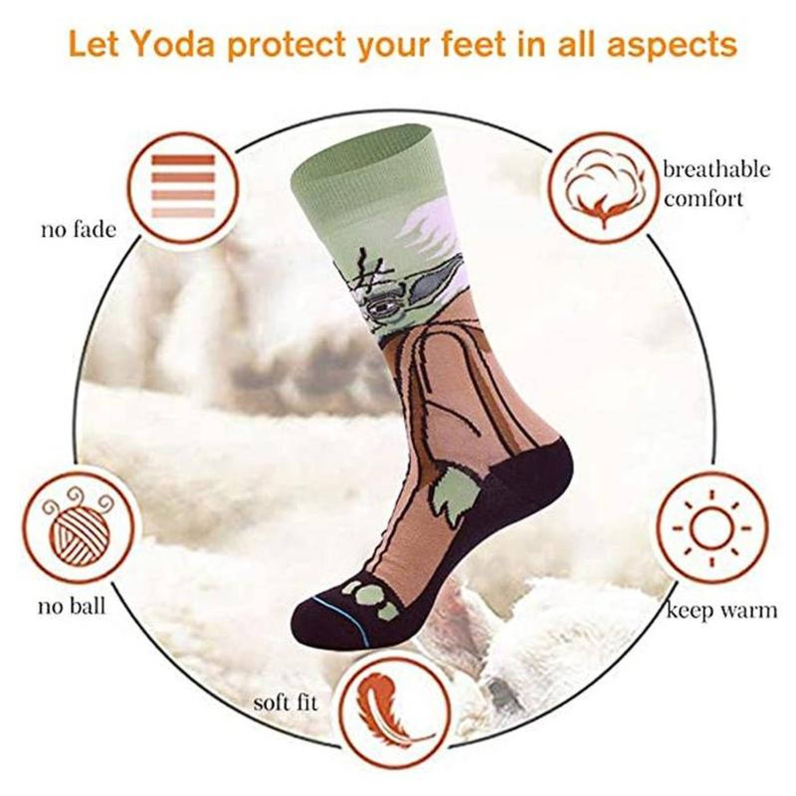 Calcetines Divertidos MXKSW-002-3 2 Pares 6,5-10,5US Yoda Calcetines Tubo Medio Algodón, SockStarWar01